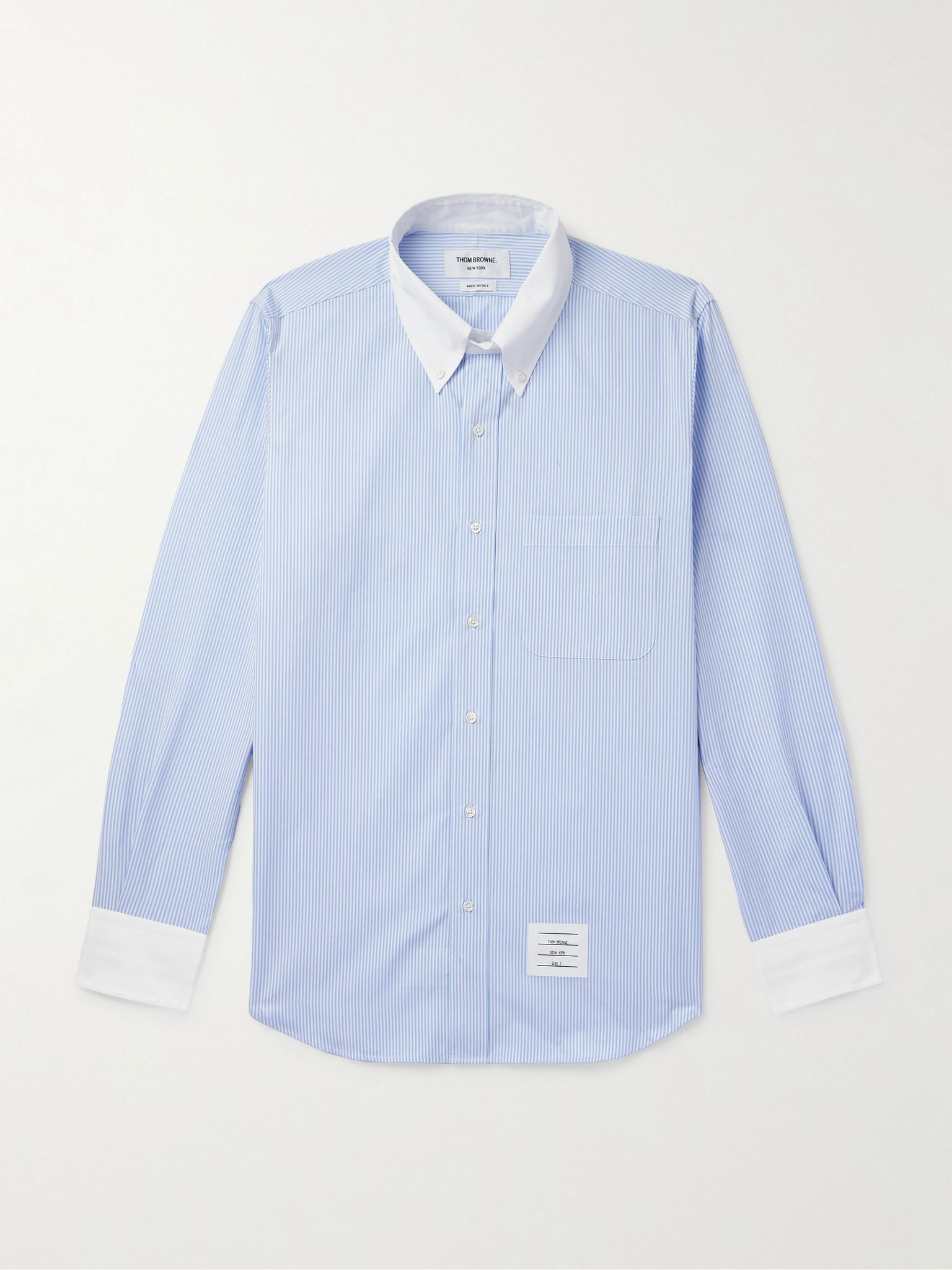 Button-Down Collar Logo-Appliquéd Striped Cotton-Poplin Shirt Blue - 1