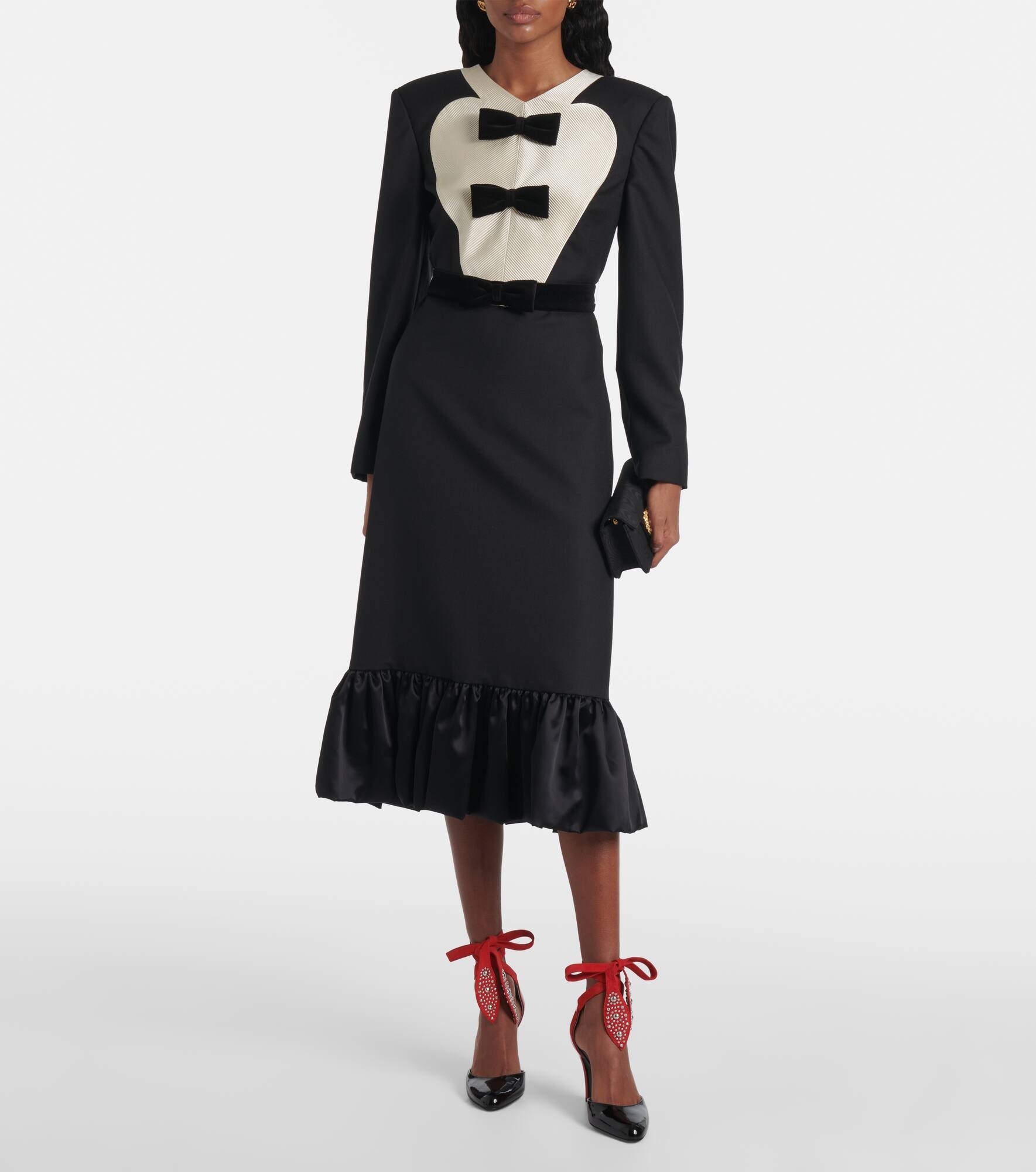 Bow-detail virgin wool midi dress - 6