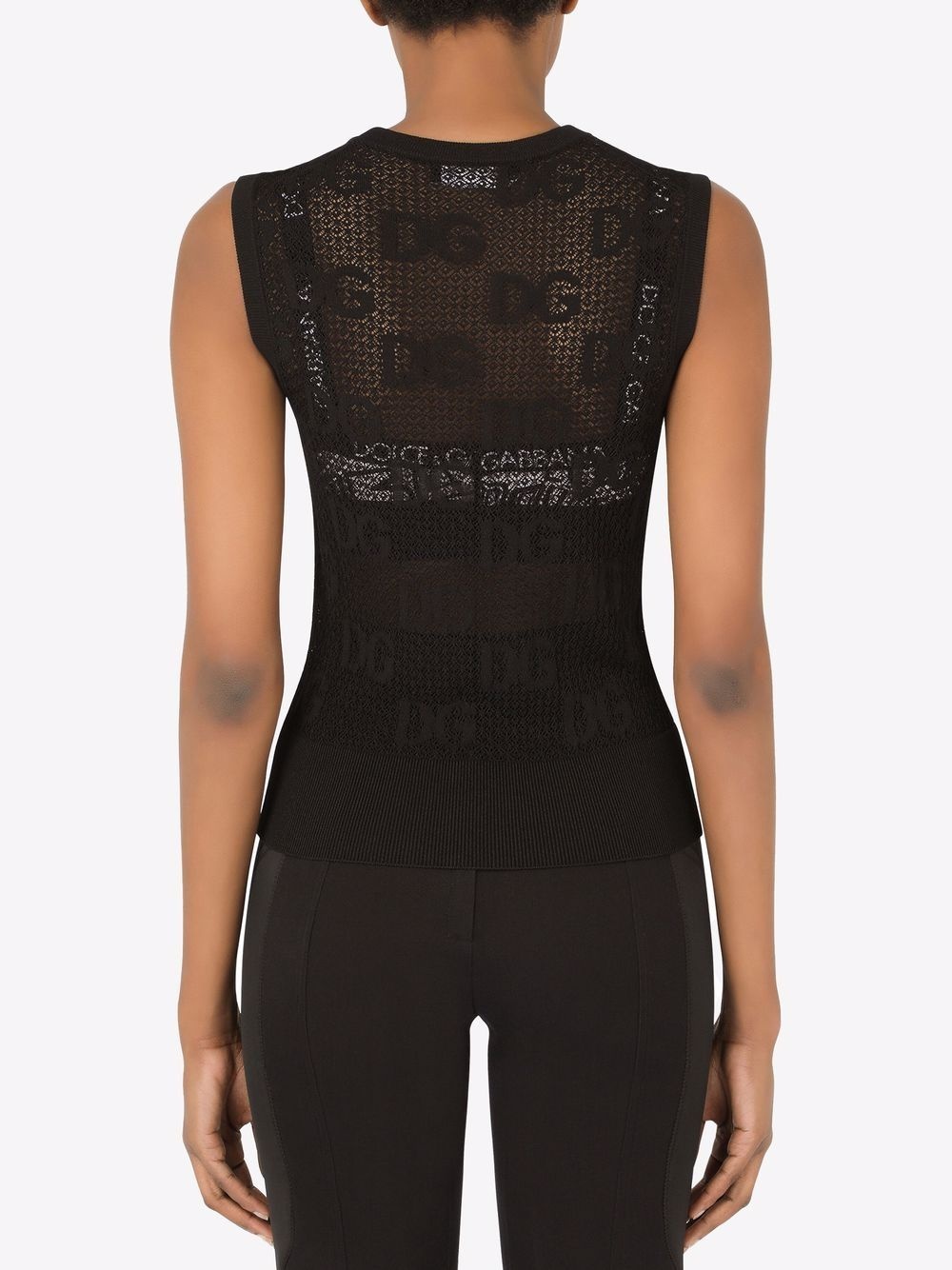 sleeveless lace-stitch top - 4