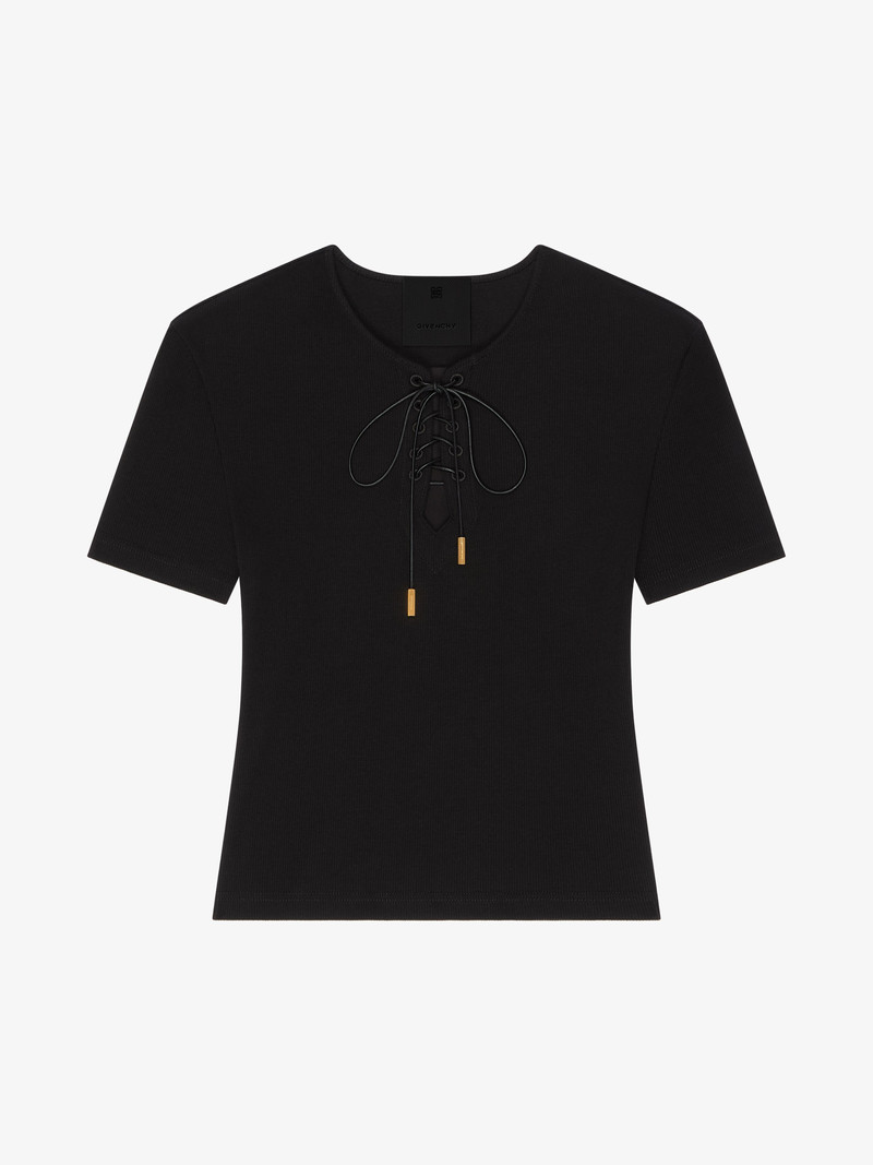 SLIM FIT T-SHIRT IN COTTON WITH LACES AND 4G DETAIL - 1