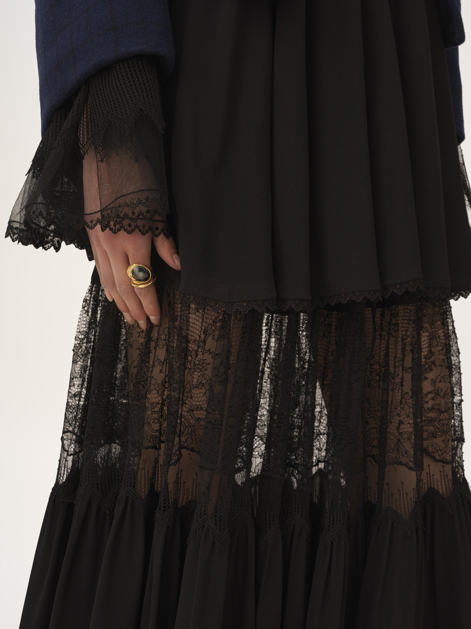 TIERED LONG SKIRT IN SILK GEORGETTE & LACE - 7