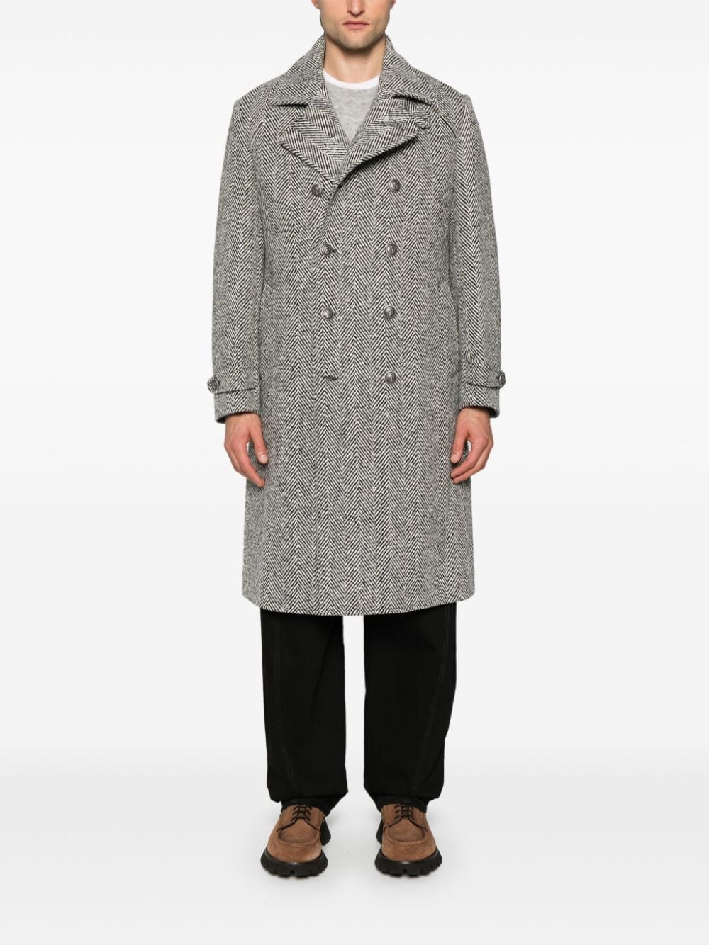 herringbone-pattern double-breasted coat - 2