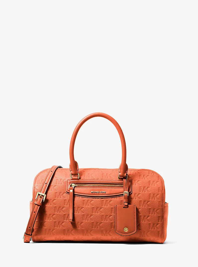 Jet Set Travel Medium Logo Embossed Leather Duffel Crossbody Bag - 1