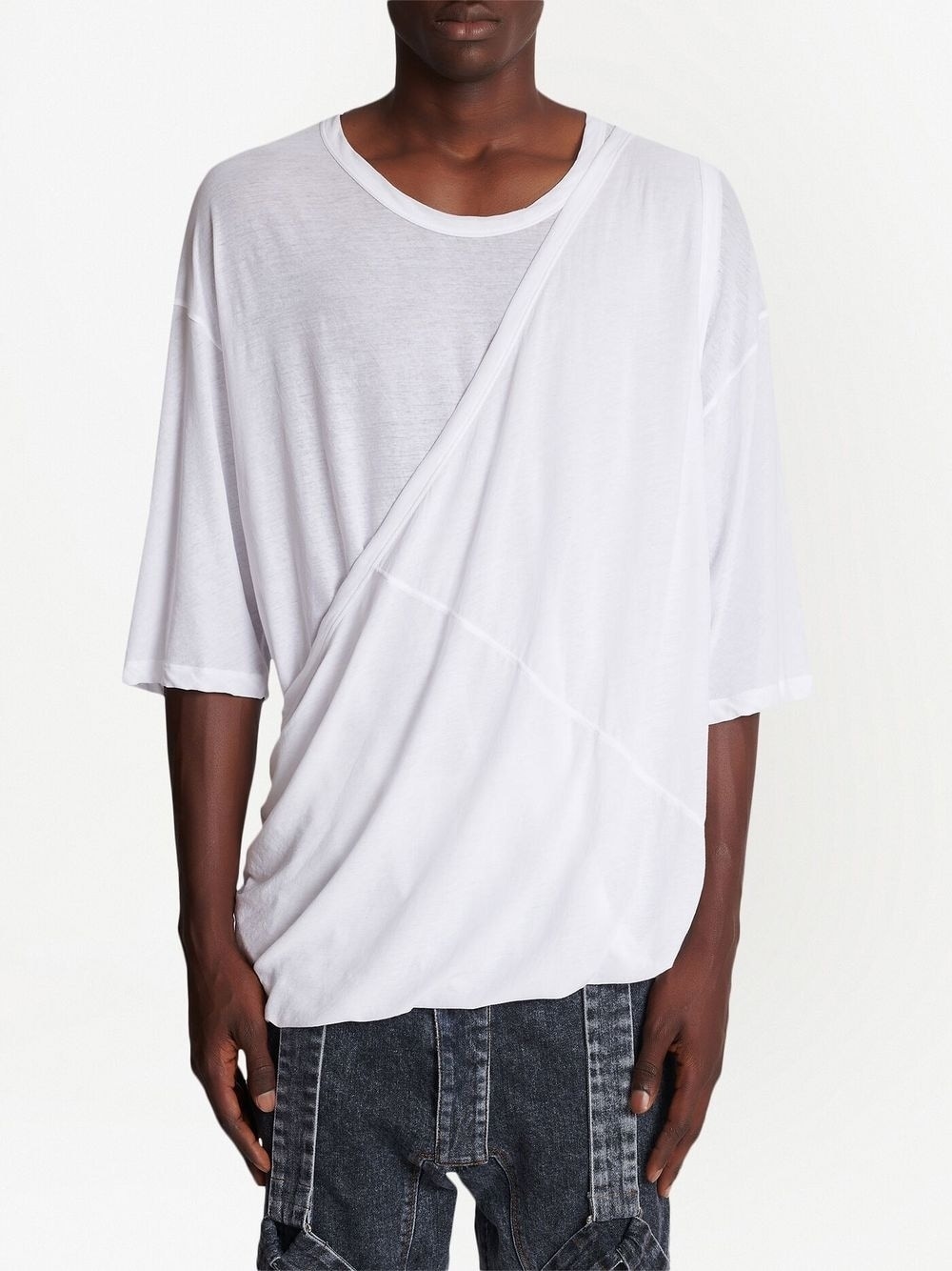 gathered-panel detail T-shirt - 3
