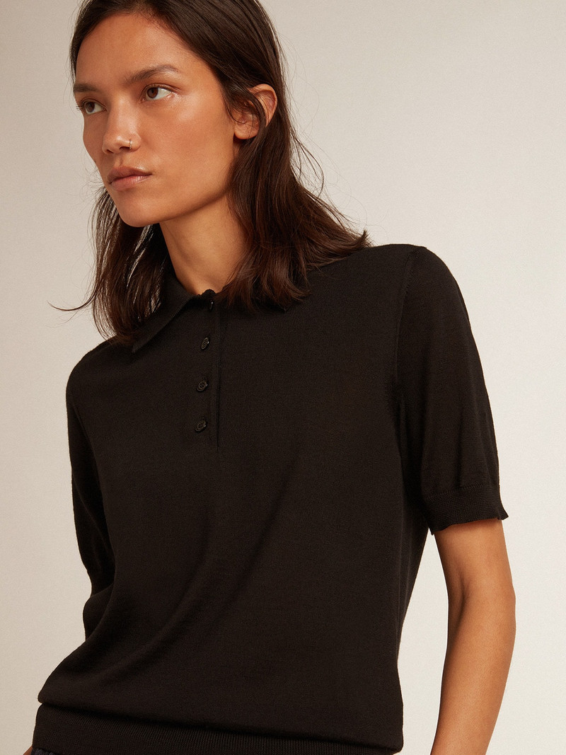 Golden Goose Women’s polo shirt in black merino wool outlook