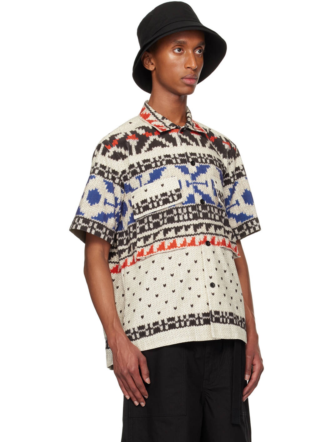 Off-White & Blue Knit Print Shirt - 2