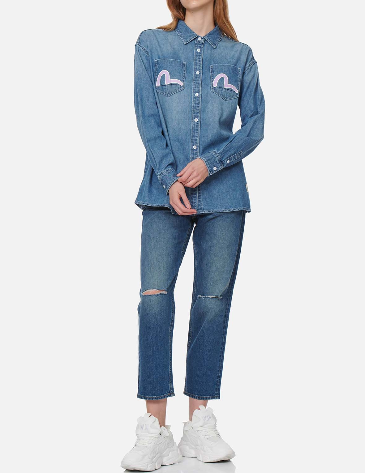 KAMON AND SEAGULL EMBROIDERED RELAX-CUT DENIM JEANS - 6