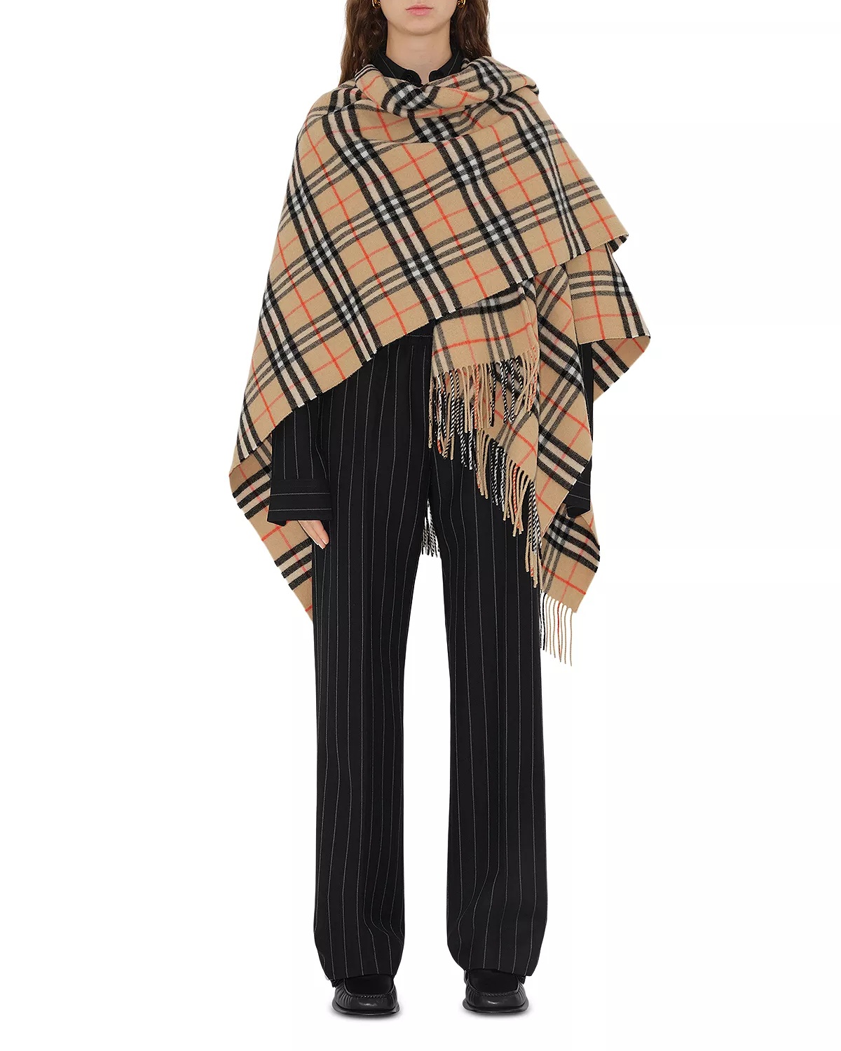 Check Wool Cashmere Cape - 3