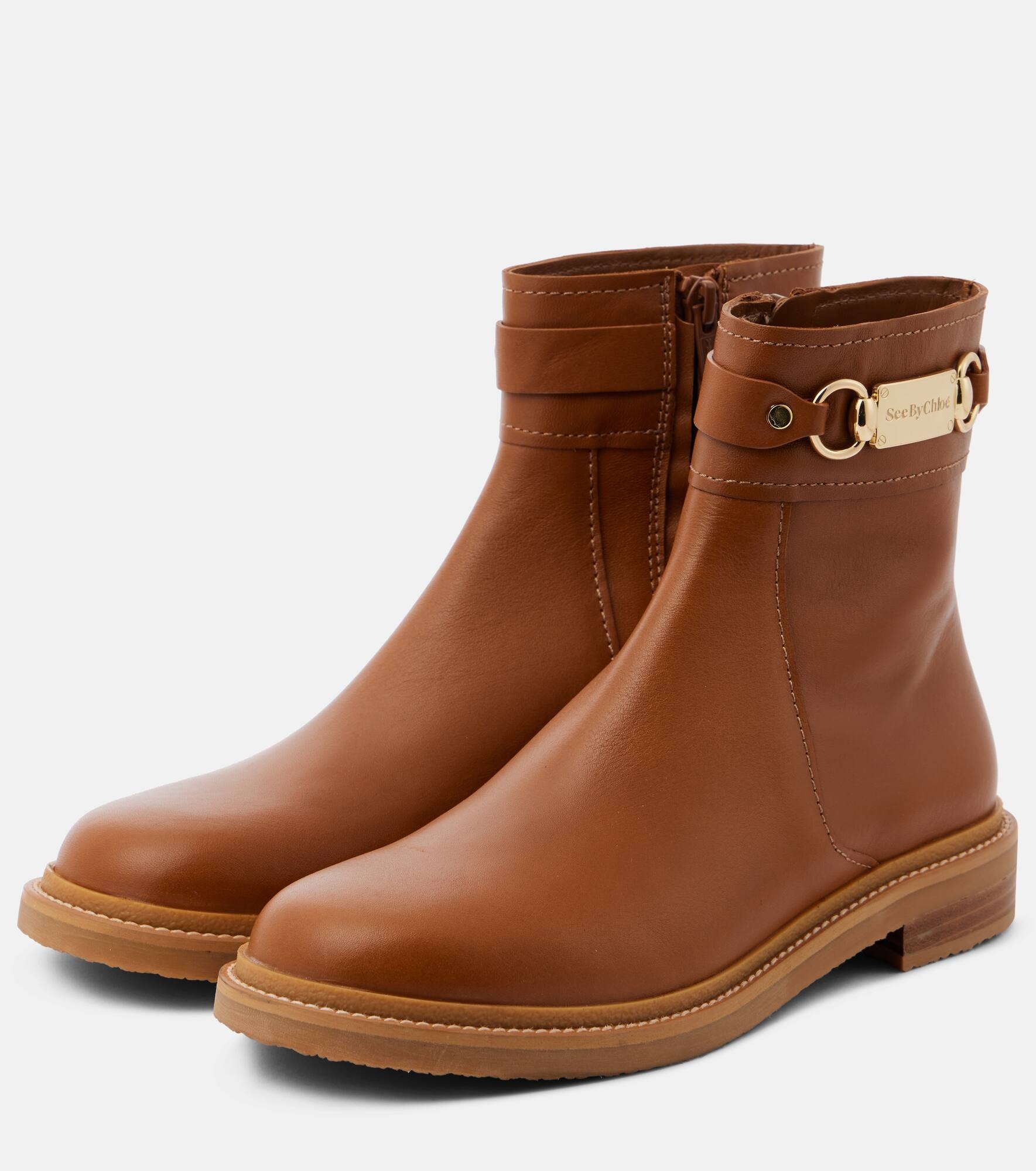 Signature leather ankle boots - 5