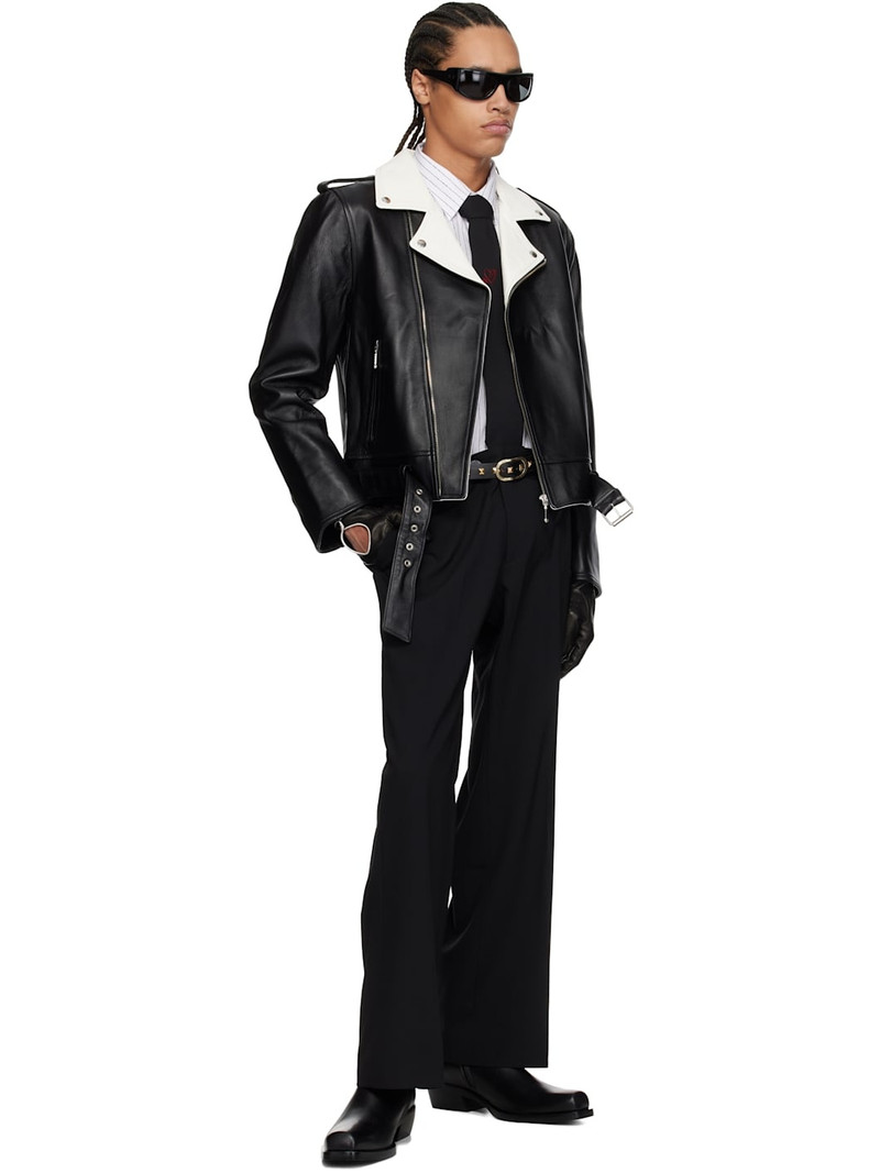 ERNEST W. BAKER Black & White Perfecto Leather Jacket outlook