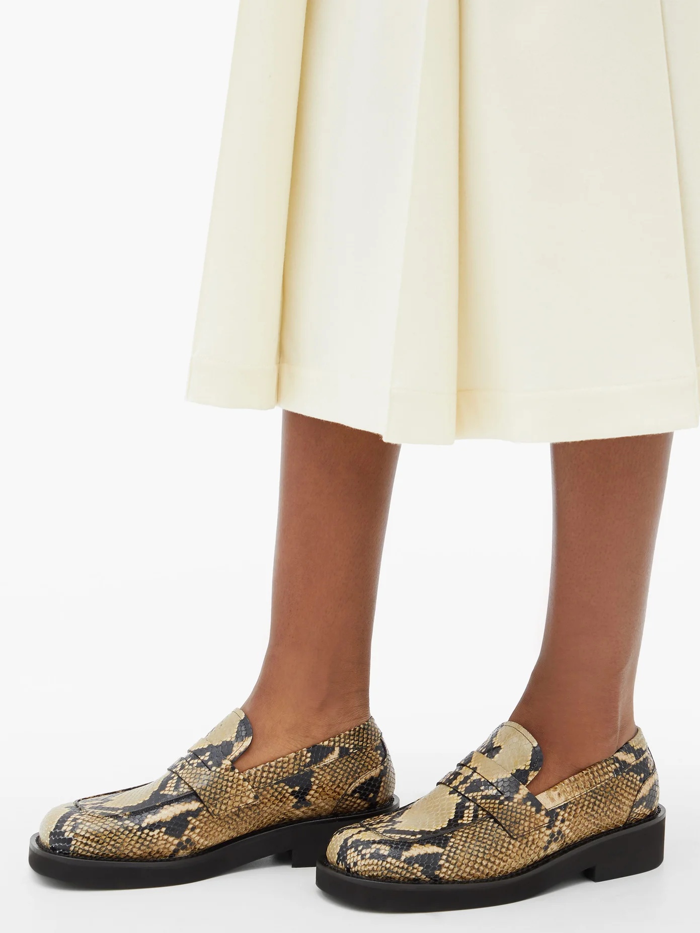 Square-toe python-effect leather penny loafers - 3