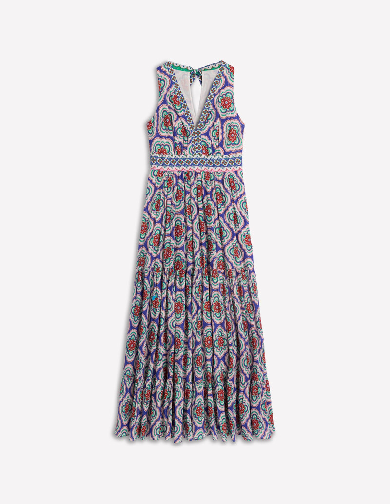 Serena Cotton Tie Maxi Dress-Bright Blue, Botanic Blush 1