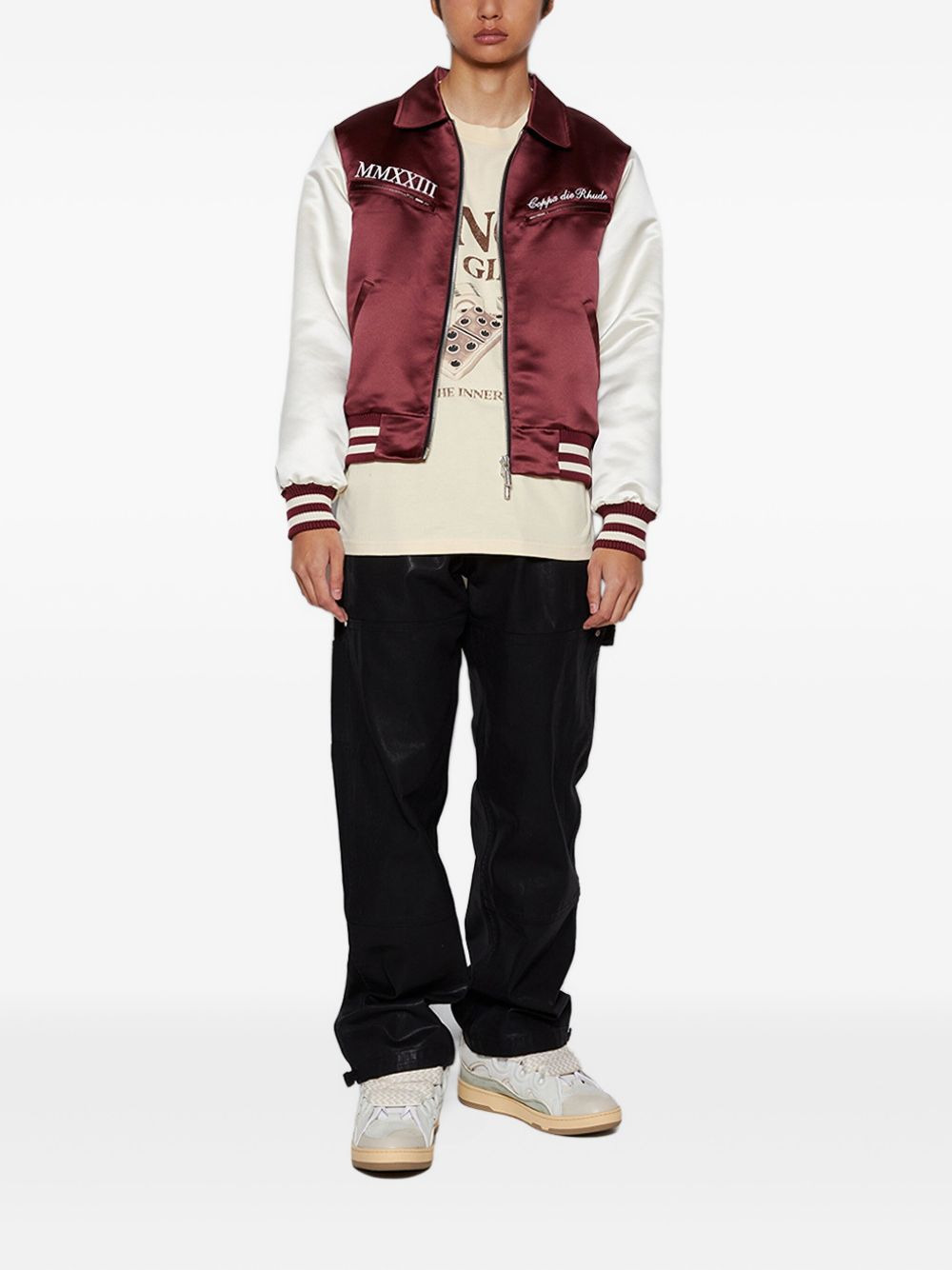 front-zip satin bomber jacket - 2