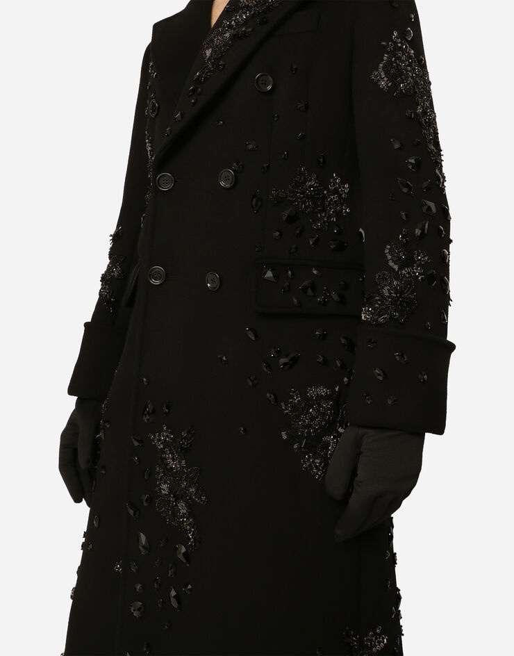 Double-breasted coat with embroidery and stones - 5
