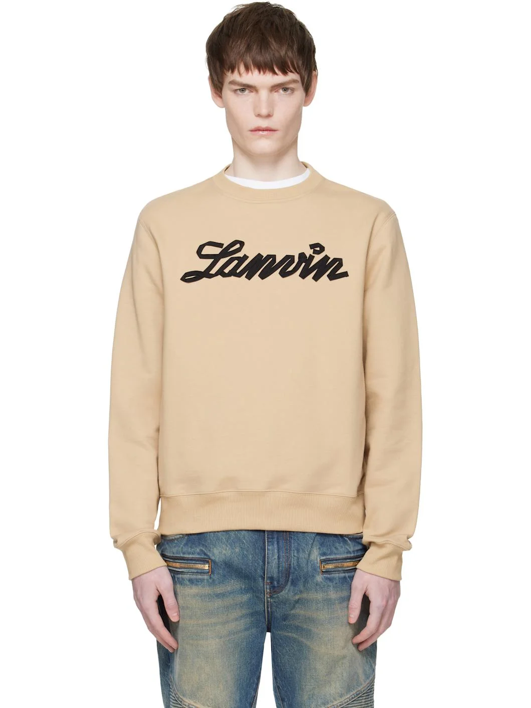 Tan 'Lanvin Ribbon' Sweatshirt - 1