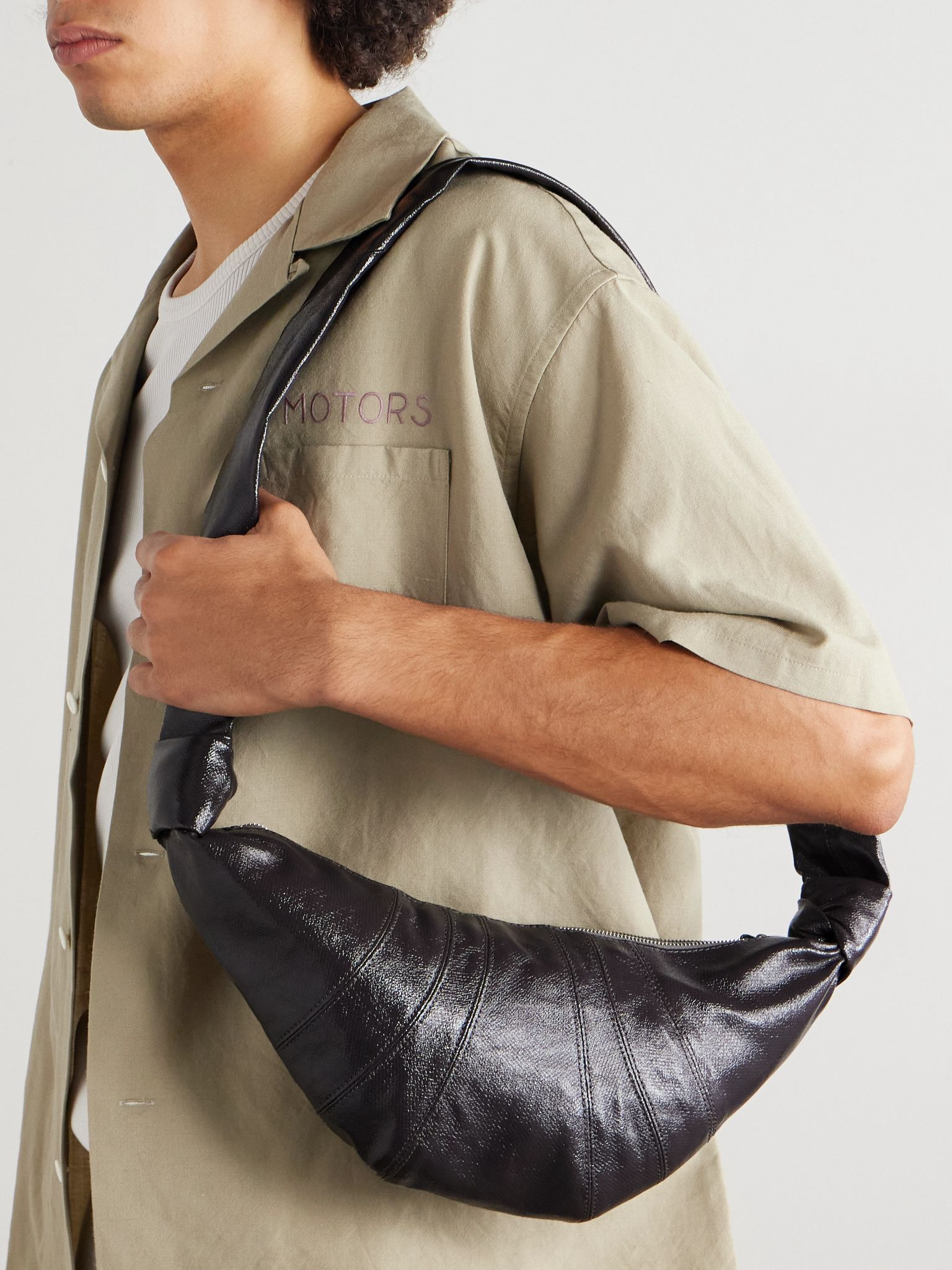 Croissant Small Coated-Cotton Messenger Bag Black - 2