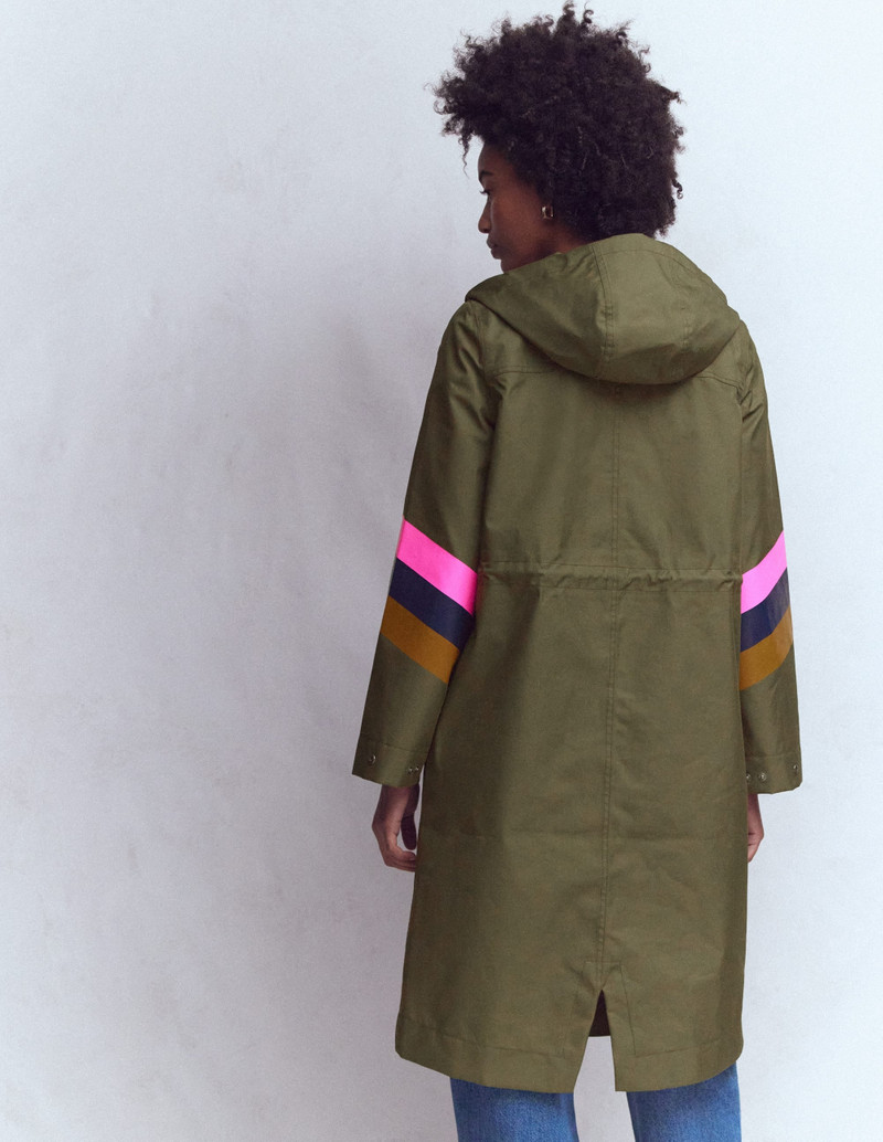 Striped Longline Rain Mac-Woodland Green Stripe 5