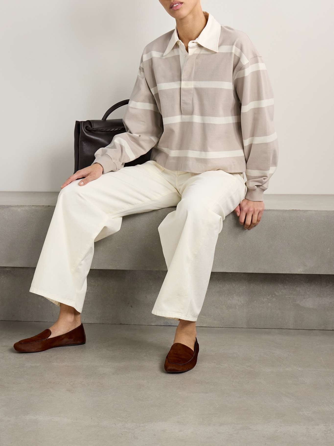 Aris twill-trimmed striped cotton-jersey polo shirt Taupe - 2