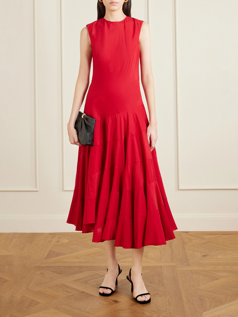 TORY BURCH Asymmetric Paneled Cotton And Silk-blend Midi Dress outlook