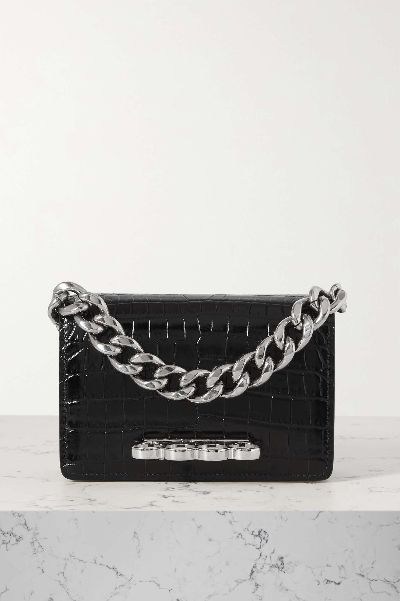 The Four Ring mini embellished croc-effect leather clutch - 1