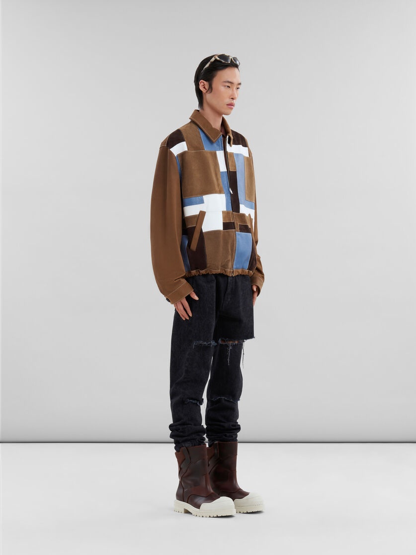 BROWN SUEDE AND LEATHER PATCHWORK JACKET - 6