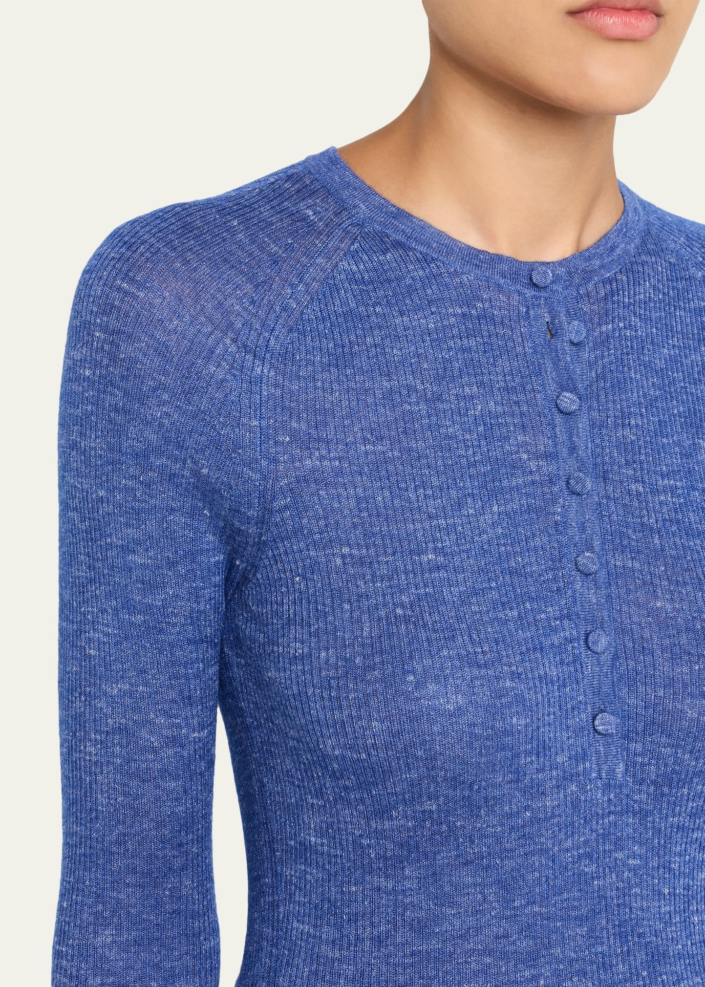 Anges Cashmere Rib Henley Sweater - 5