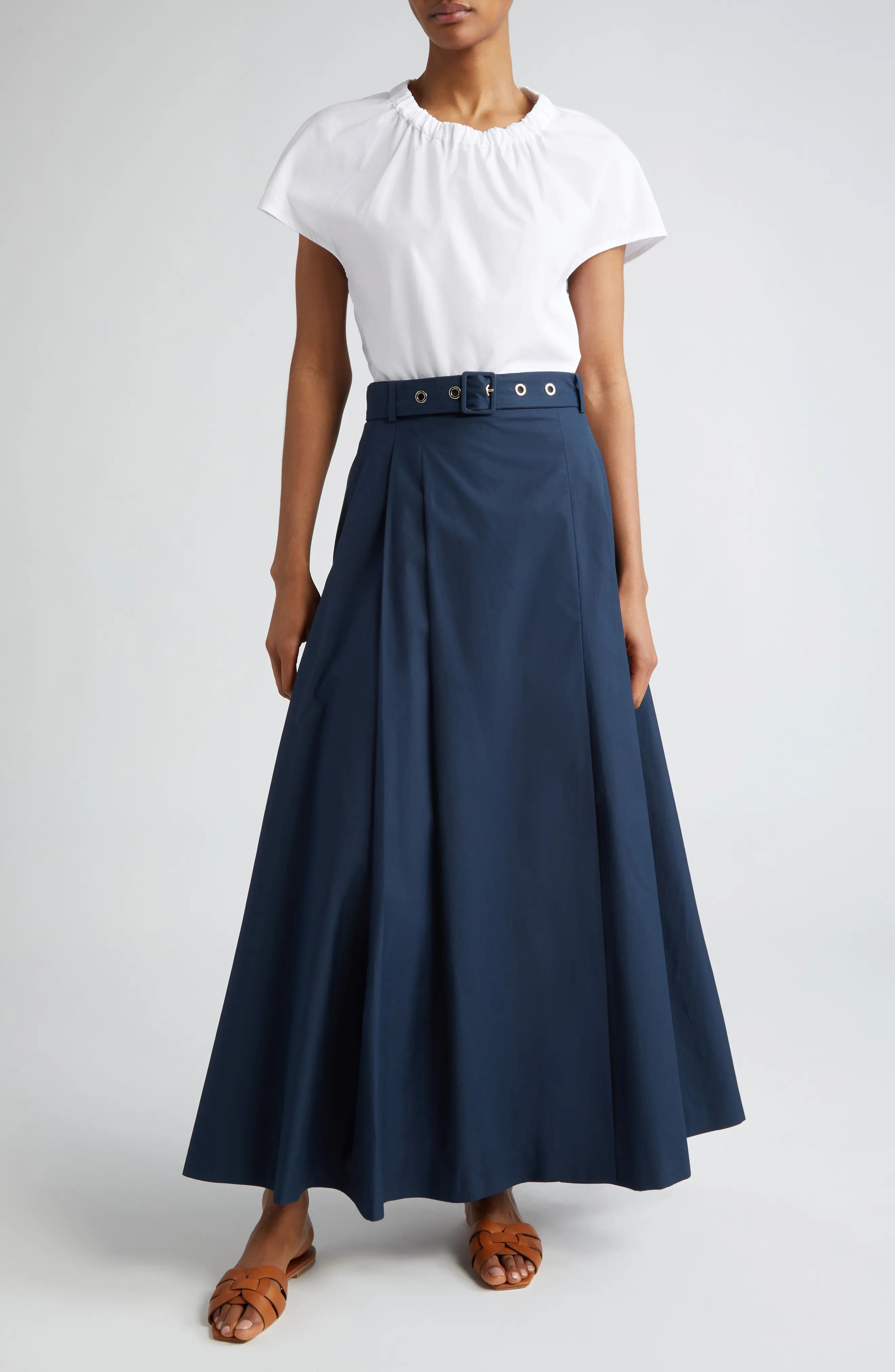 Max Mara Gilda Belted Cotton Maxi Skirt | nordstrom | REVERSIBLE