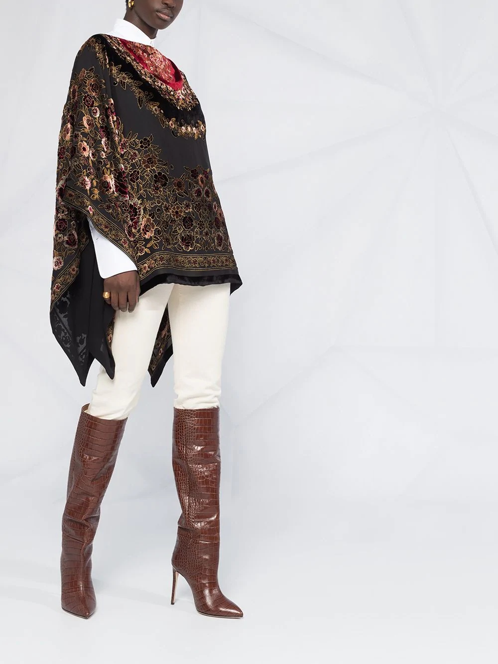 floral velvet-flock cape - 4