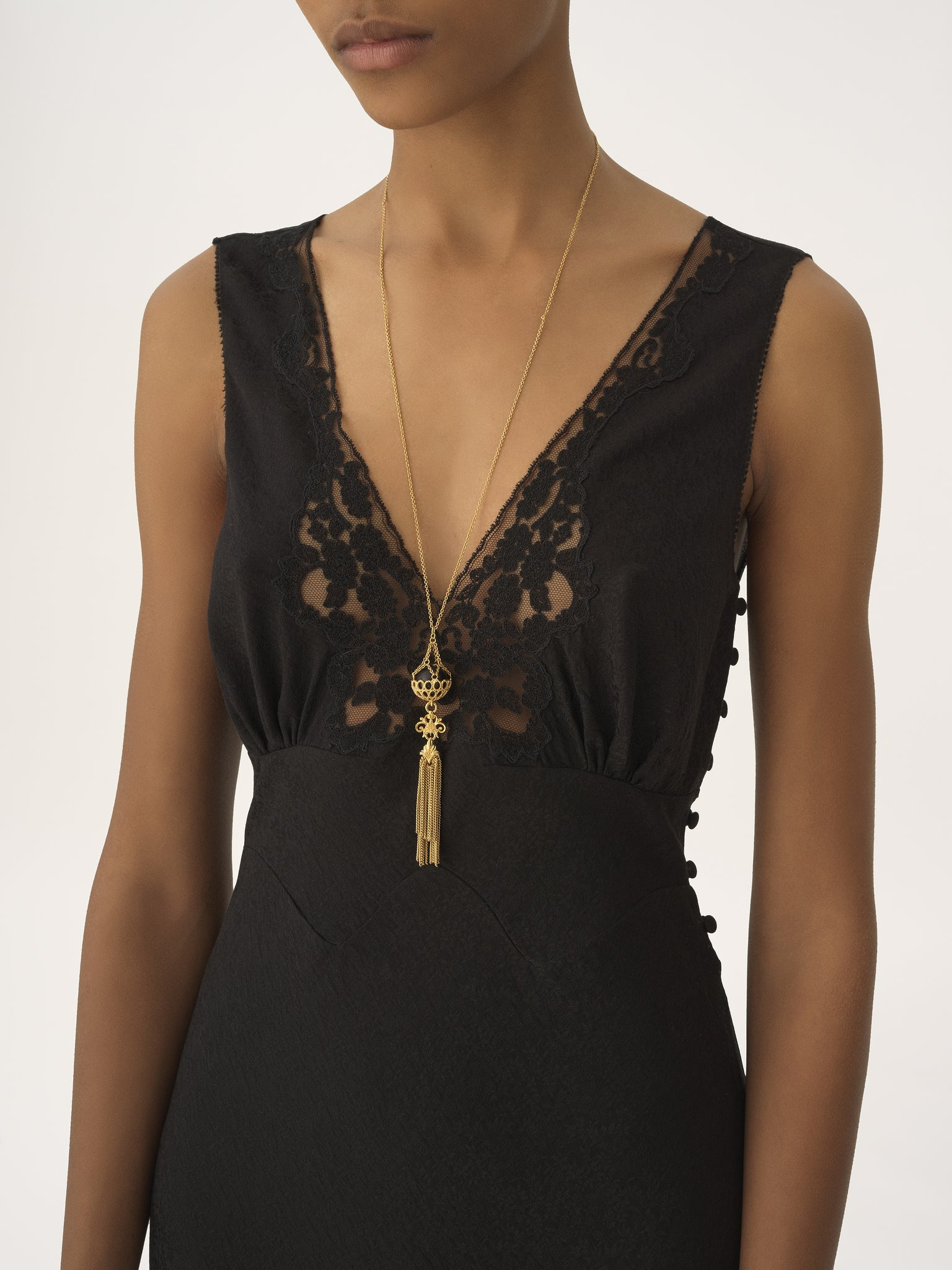 SLEEVELESS COLUMN DRESS IN SILK JACQUARD & LACE - 6