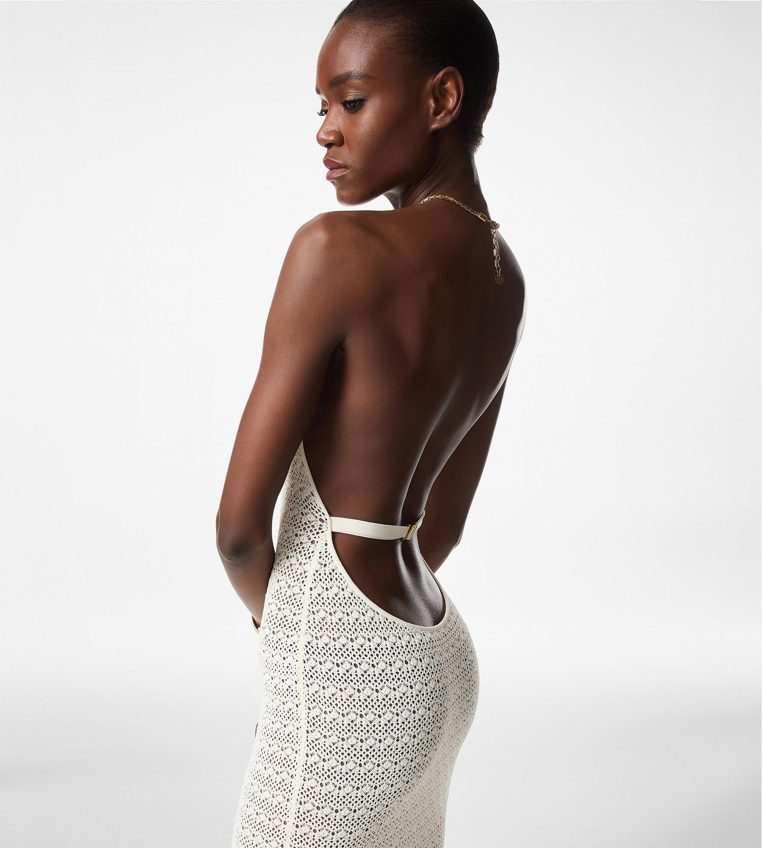 OPENWORK KNIT HALTERNECK EVENING DRESS - 2
