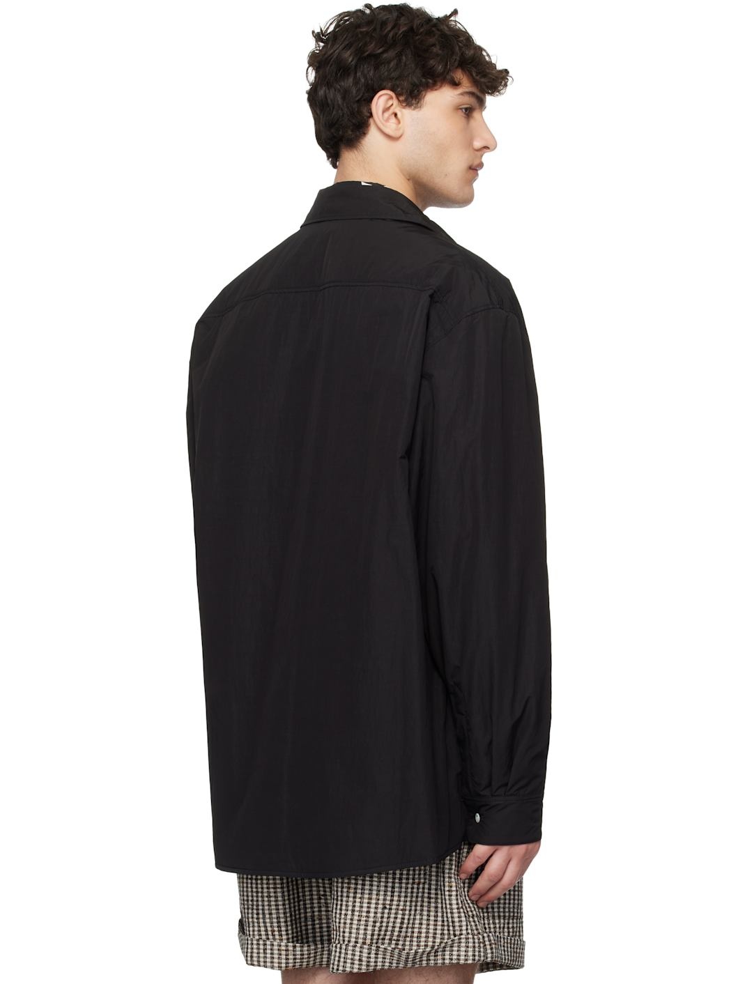 Black Crinkled Nylon Blend Jacket - 3