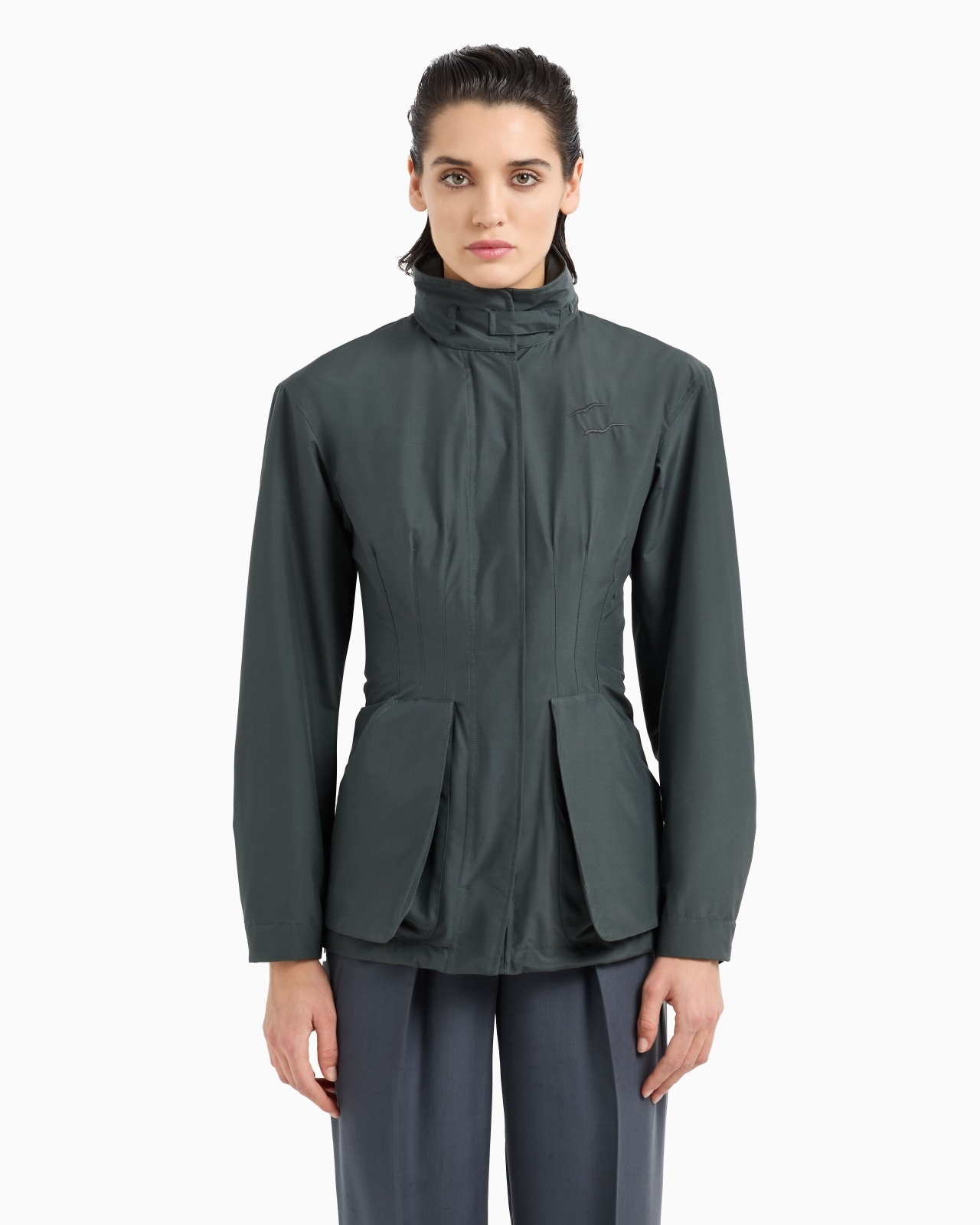 TECHNICAL SILK HOODED PEA COAT - 4