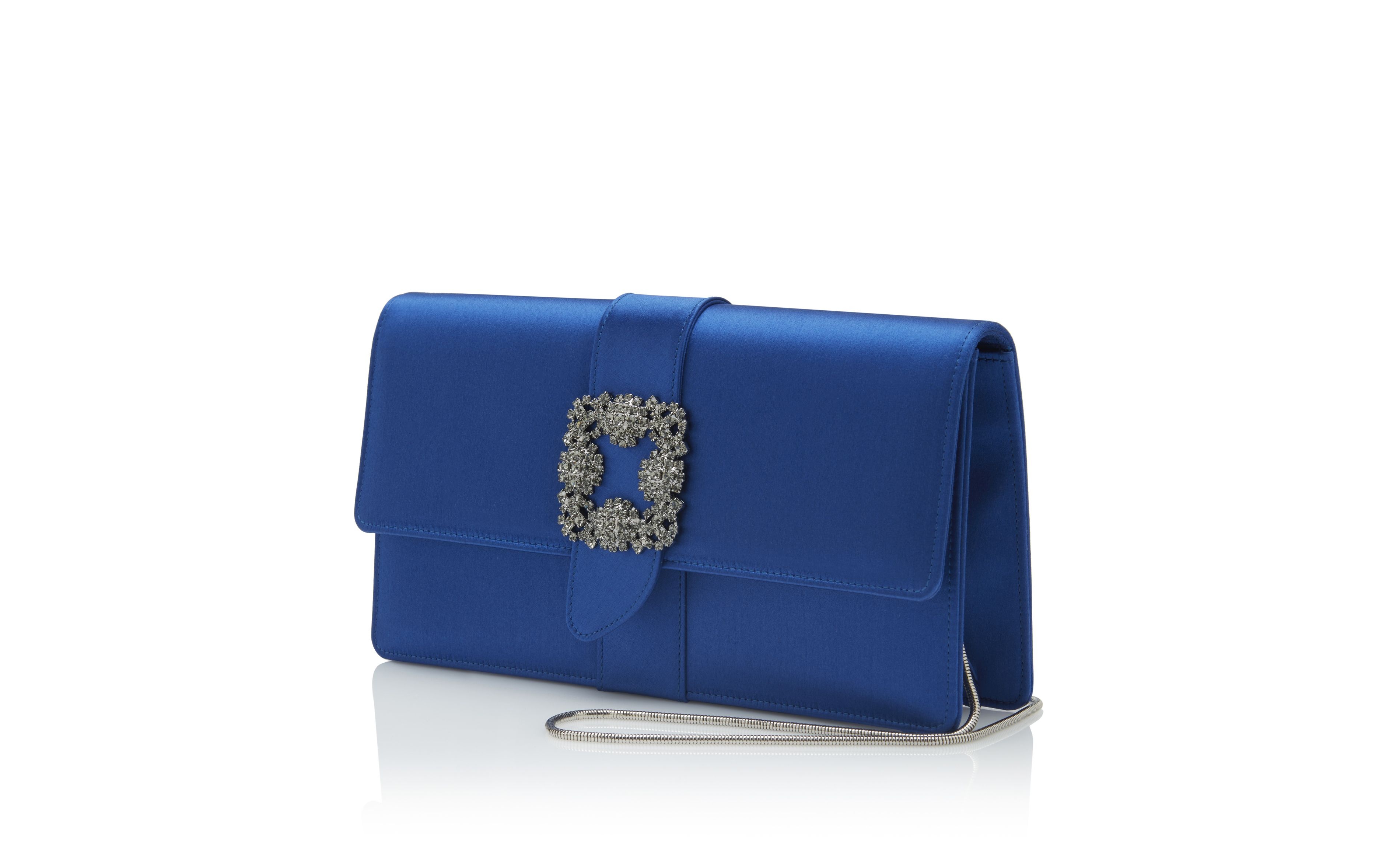 Blue Satin Jewel Buckle Clutch - 3