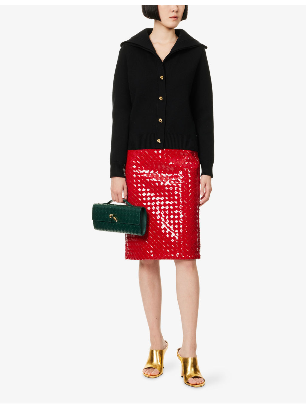 Intrecciato Leather Midi Skirt - 2