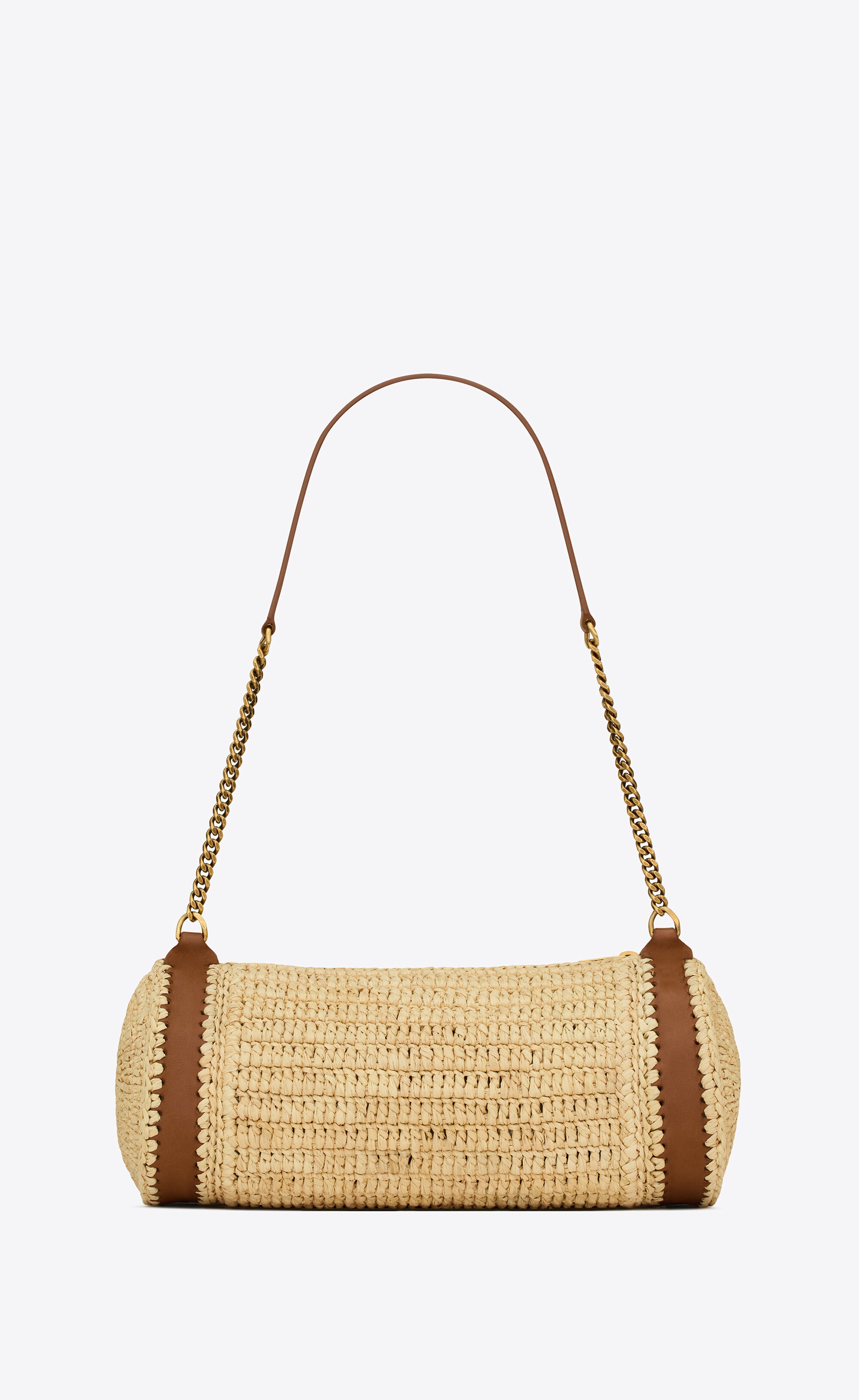 cassandre small cylindric bag in raffia and vegetable-tanned leather - 2