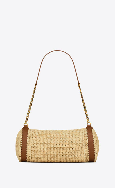 SAINT LAURENT cassandre small cylindric bag in raffia and vegetable-tanned leather outlook