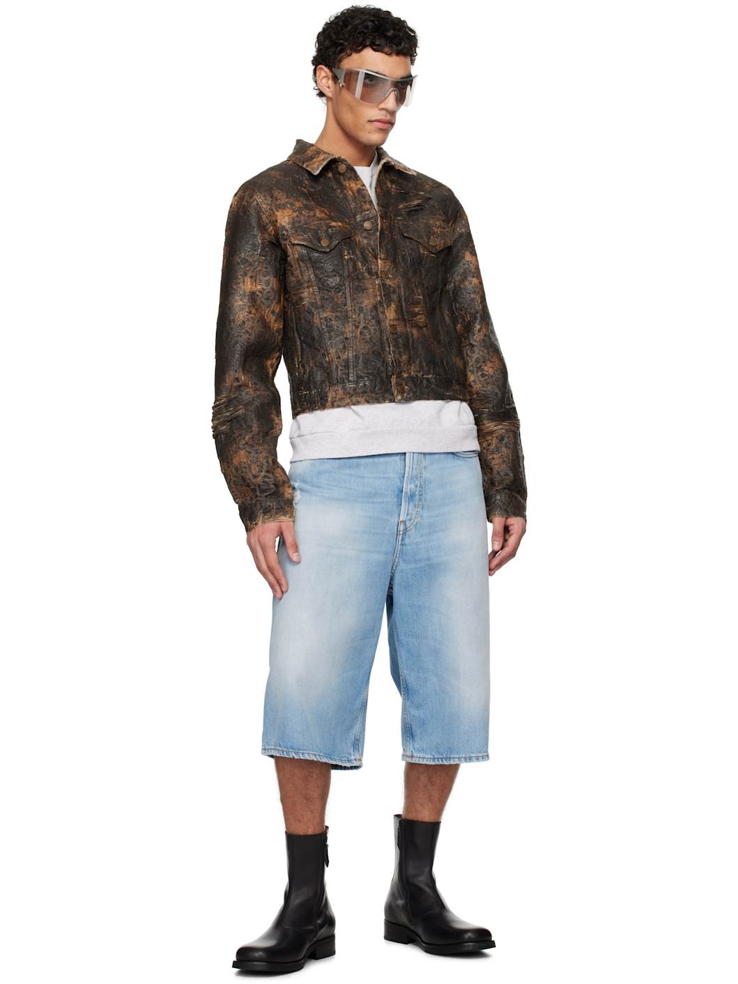 Brown Distressed Monogram Denim Jacket - 4