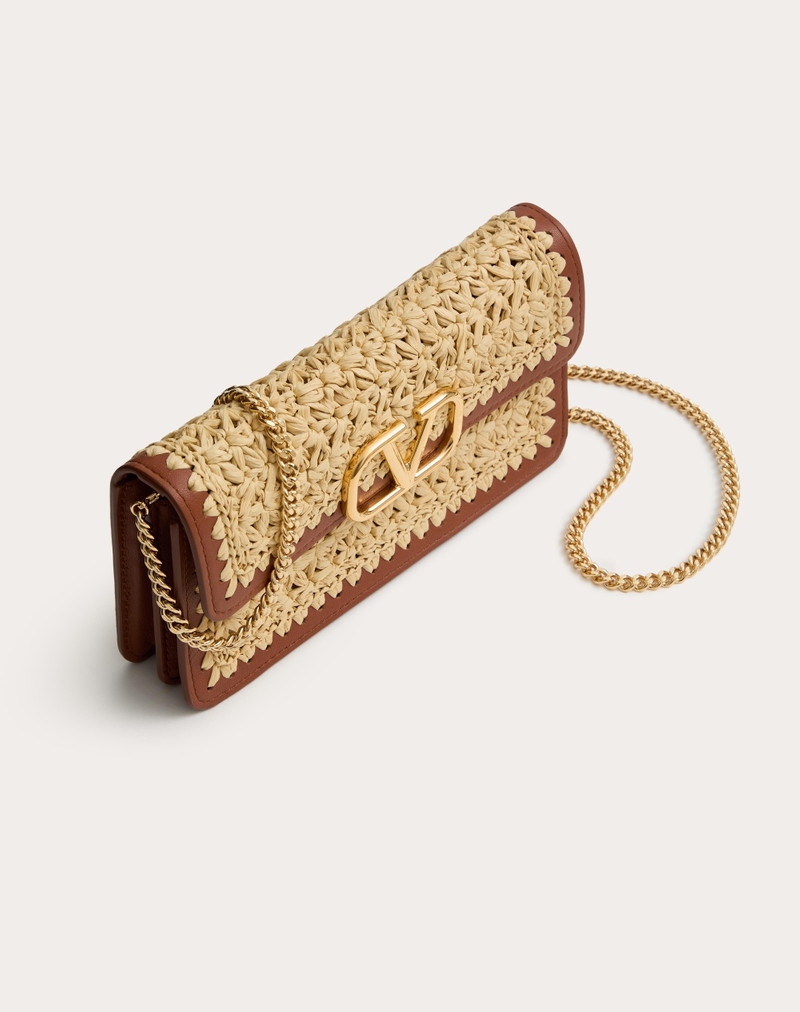 VLOGO SIGNATURE RAFFIA WALLET WITH CHAIN 5