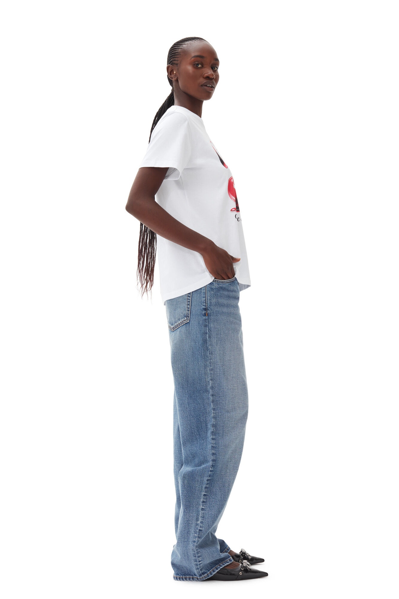 WHITE BASIC JERSEY CHERRY RELAXED T-SHIRT - 5