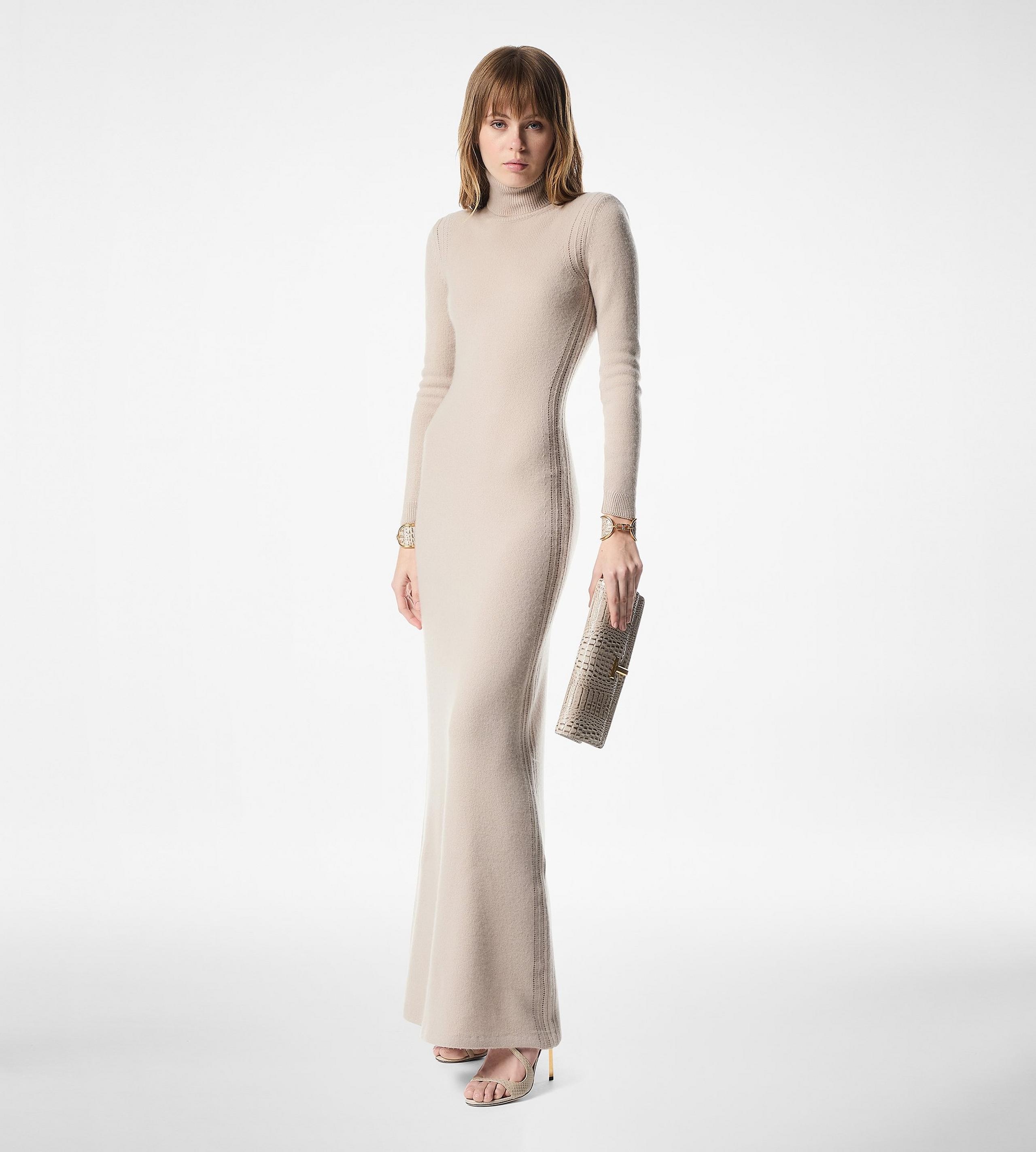 CASHMERE KNIT EVENING DRESS WITH SHOULDER PADS - 2