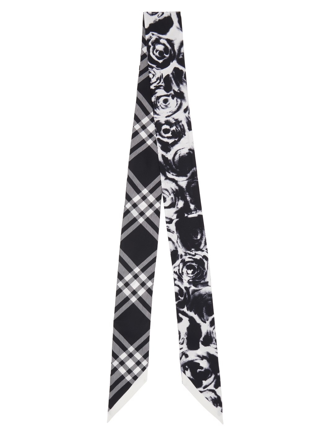 Black & White Skinny Reversible Rose Silk Scarf - 1