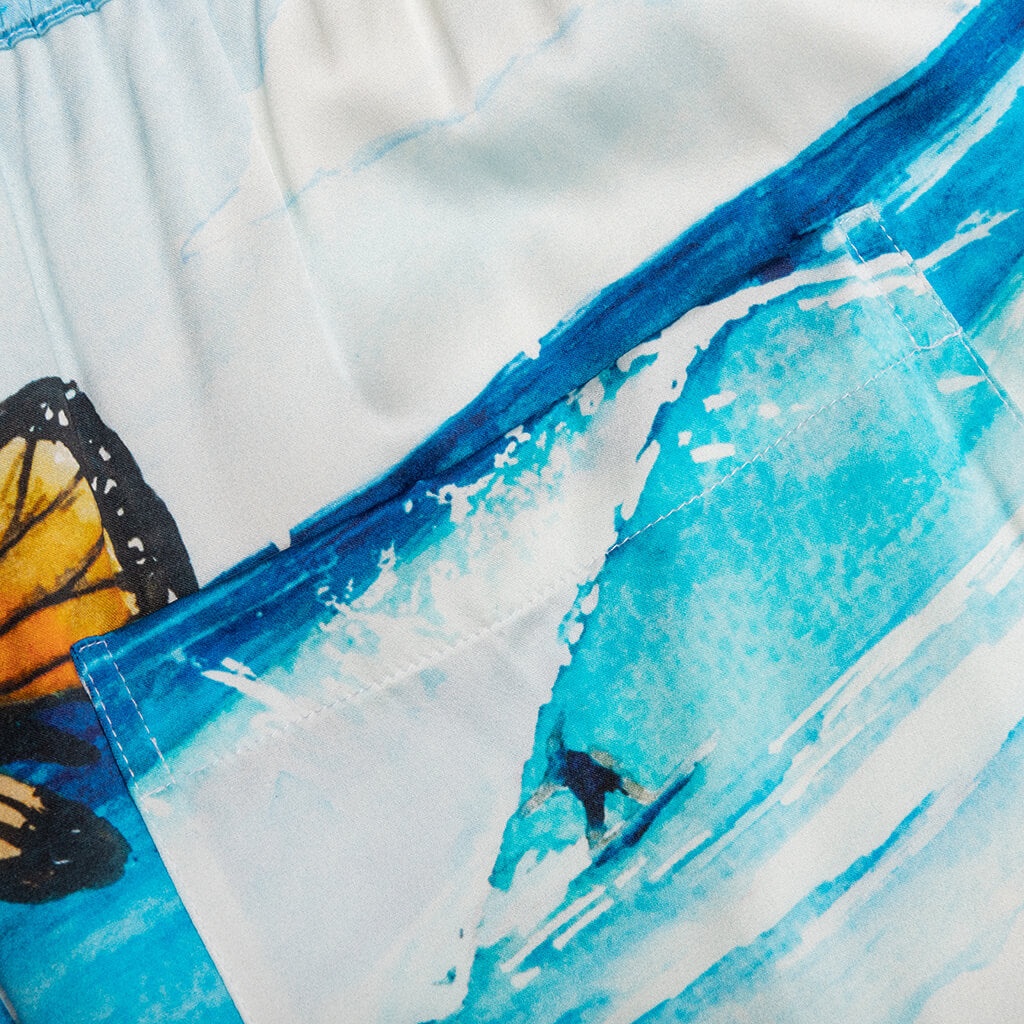 BUTTERFLY BEACH SILK SHORTS - BLUE MULTI - 5
