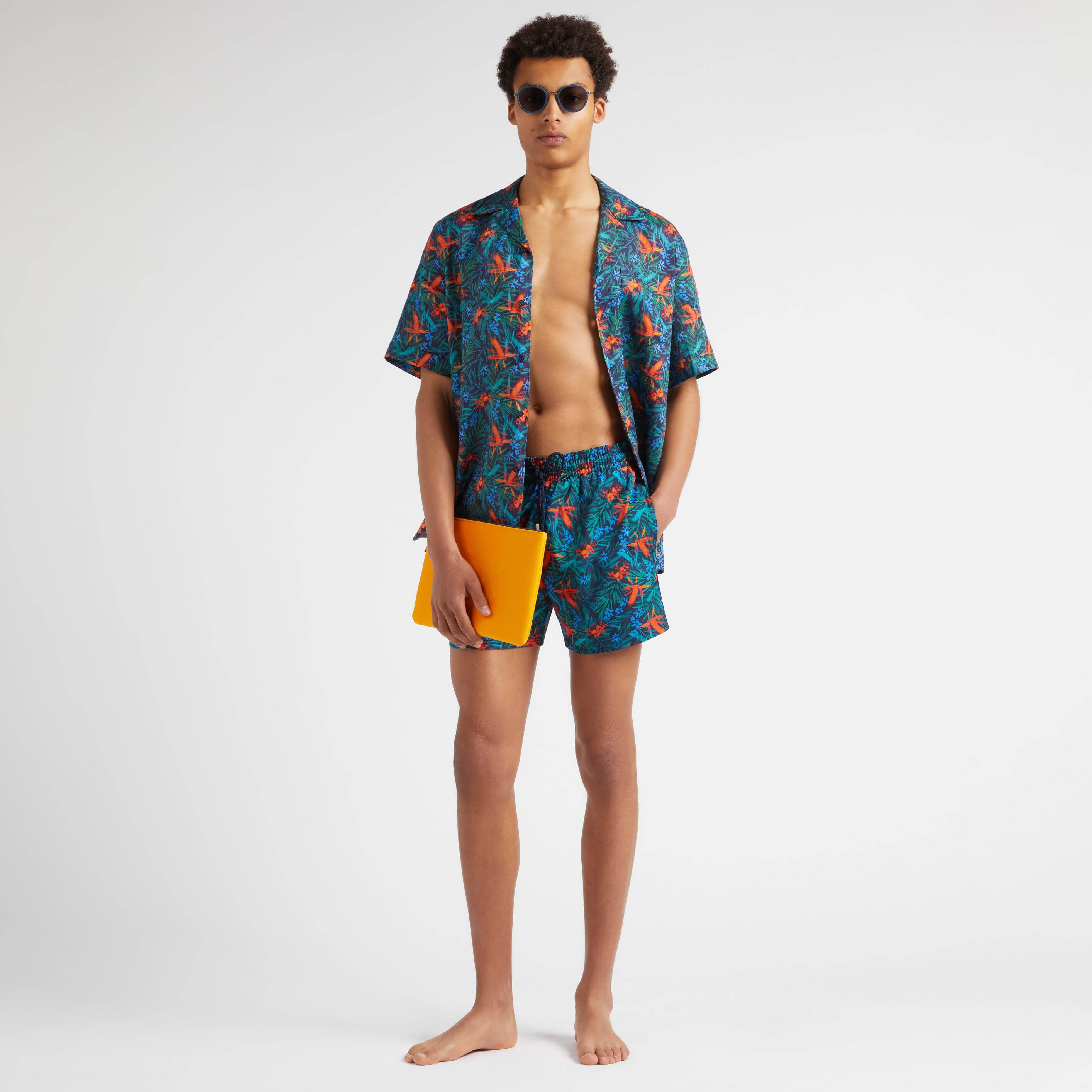 Men Stretch Short Swim Trunks Tropical Flowers - 5