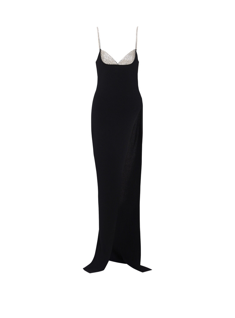 Balmain Long embroidered knit dress with leg slit - DF1RN00791KGEAC |  REVERSIBLE