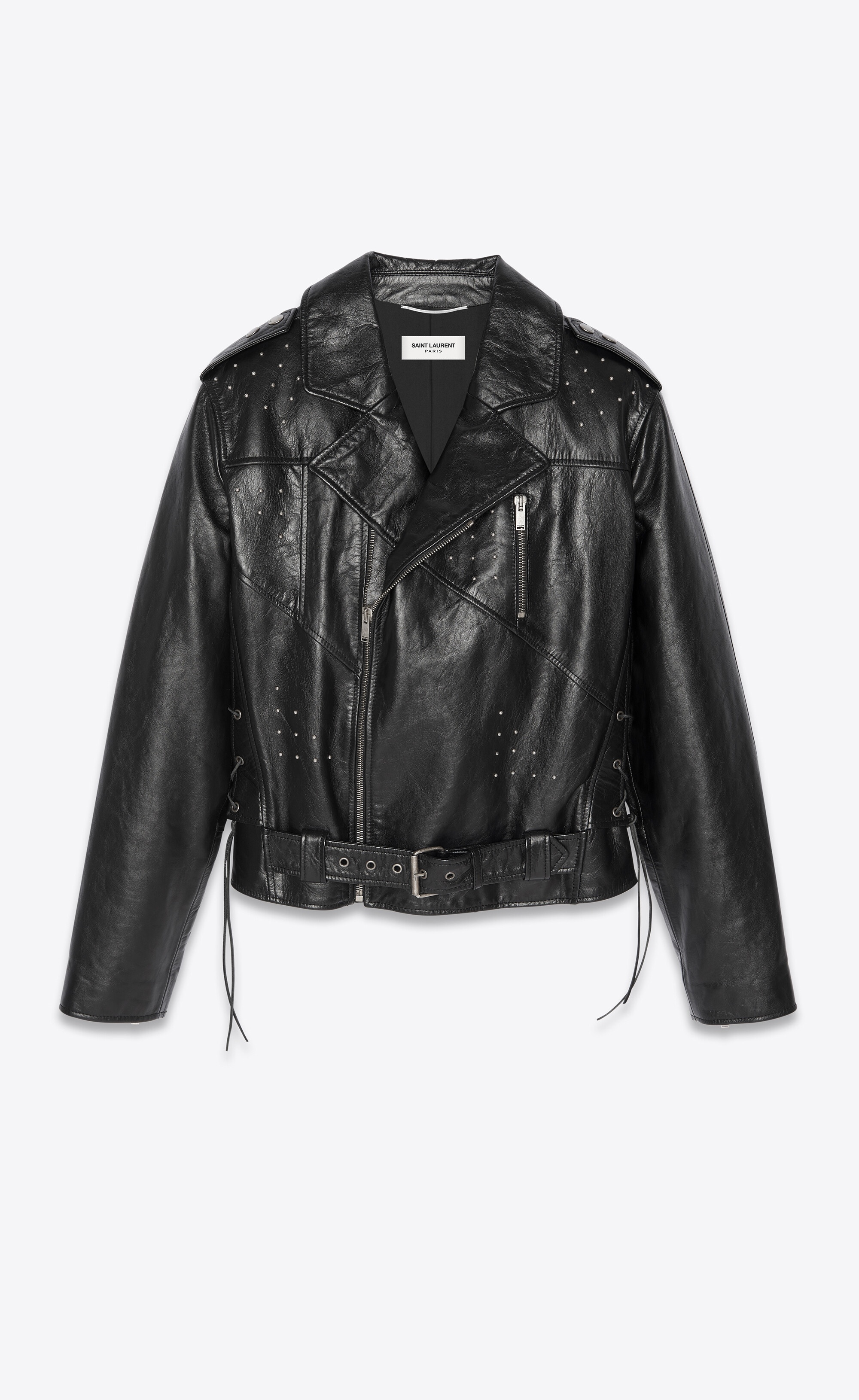 motorcycle jacket in aged leather with studs - 1