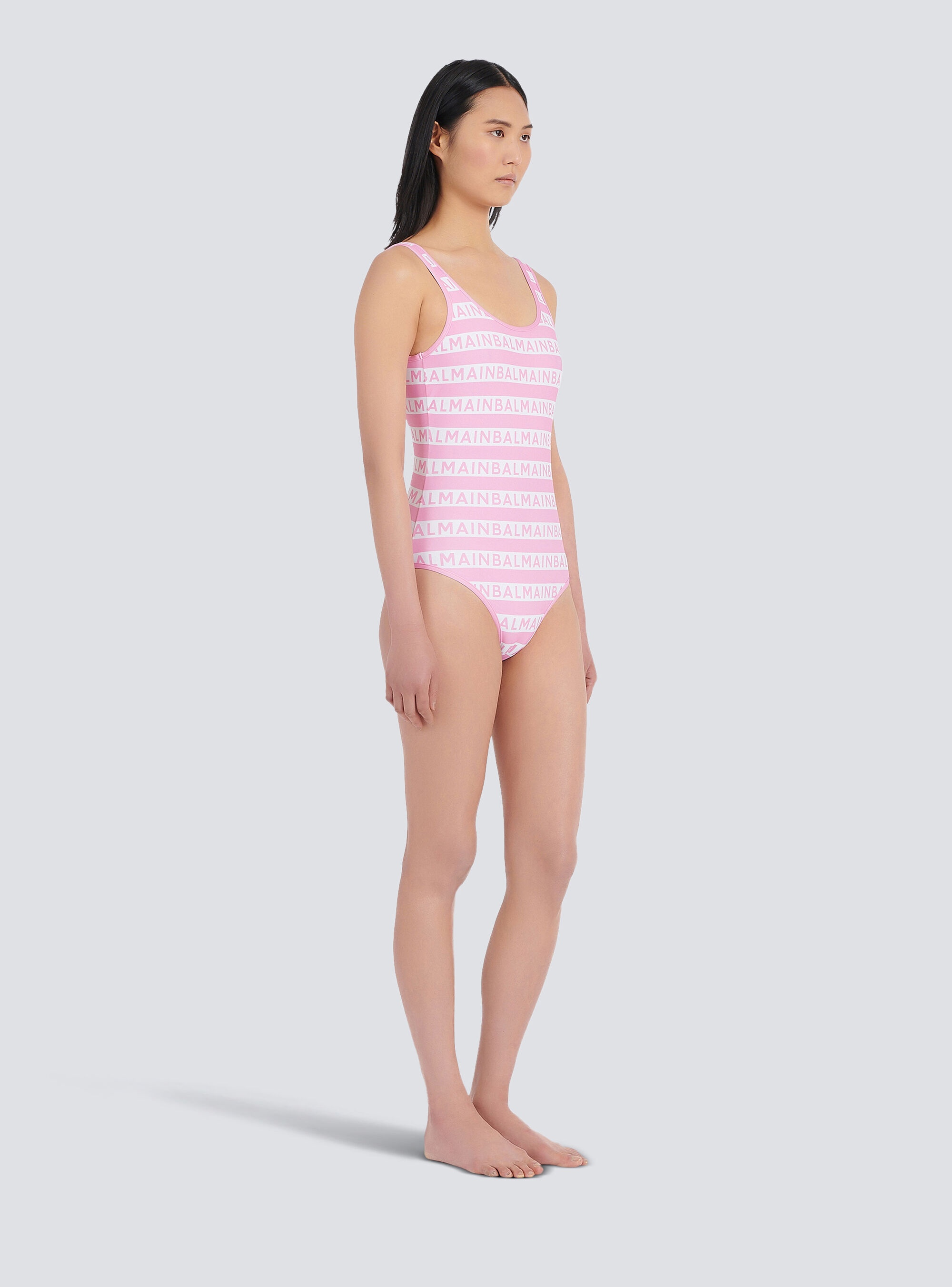 Bicolor swimsuit with Balmain monogram - 5