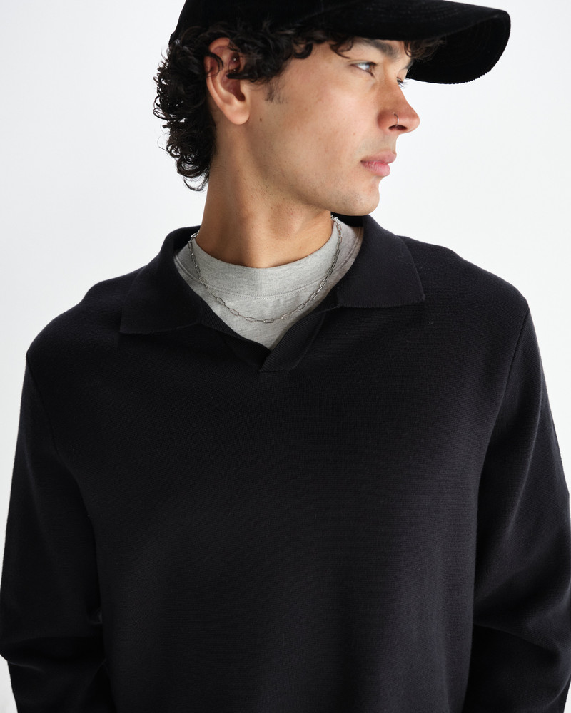 Carter - Black Open Collar Milano Knit Polo 4