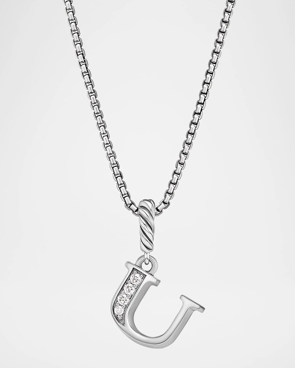 Pave Initial Pendant Necklace with Diamonds in Silver, 17mm - 1