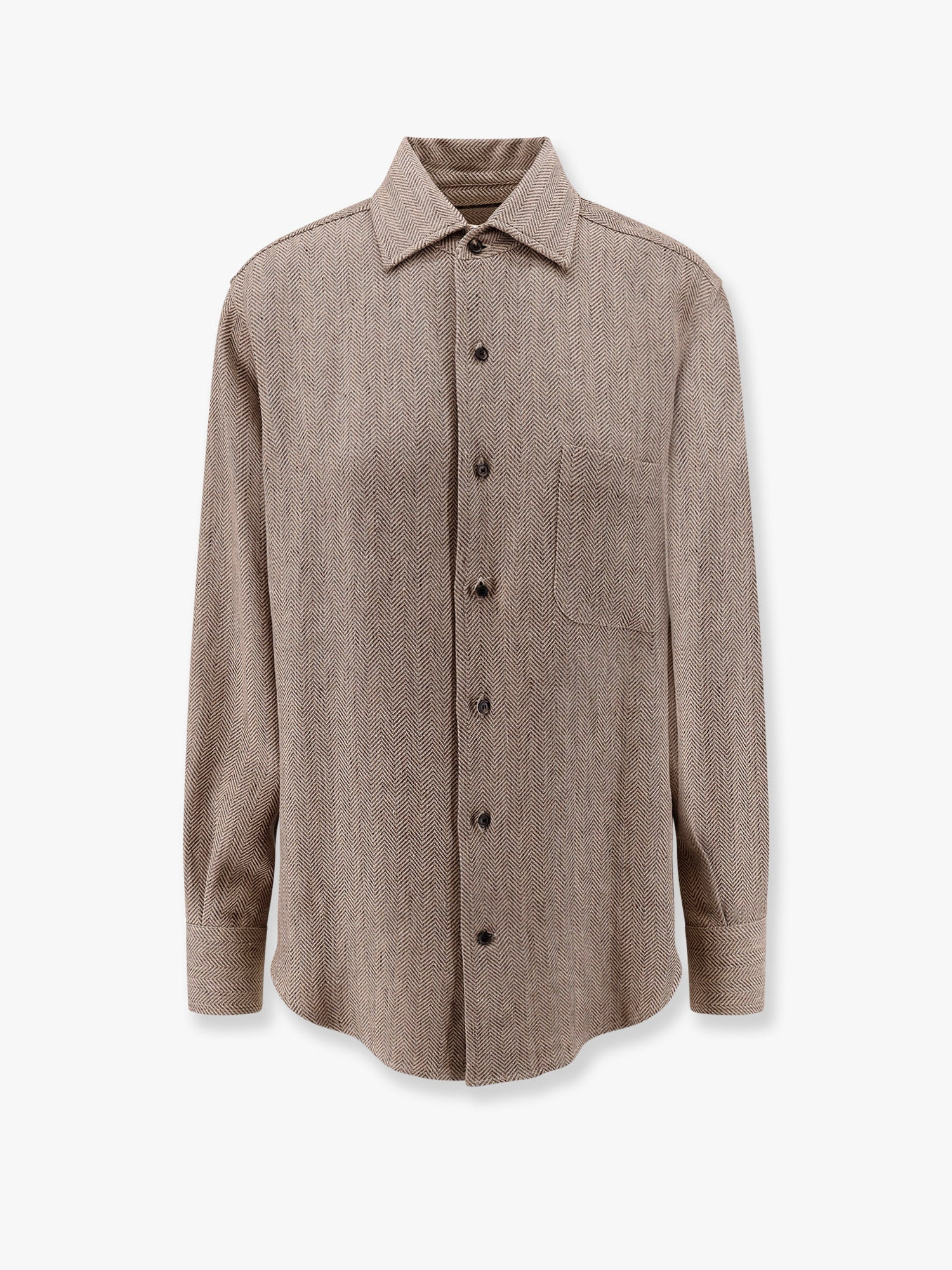 André Linen Shirt With Herringbone Motif - 1