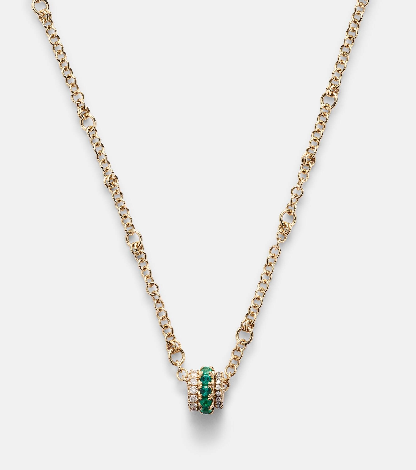 Gravity 18kt gold chain necklace with diamond and emerald - 4